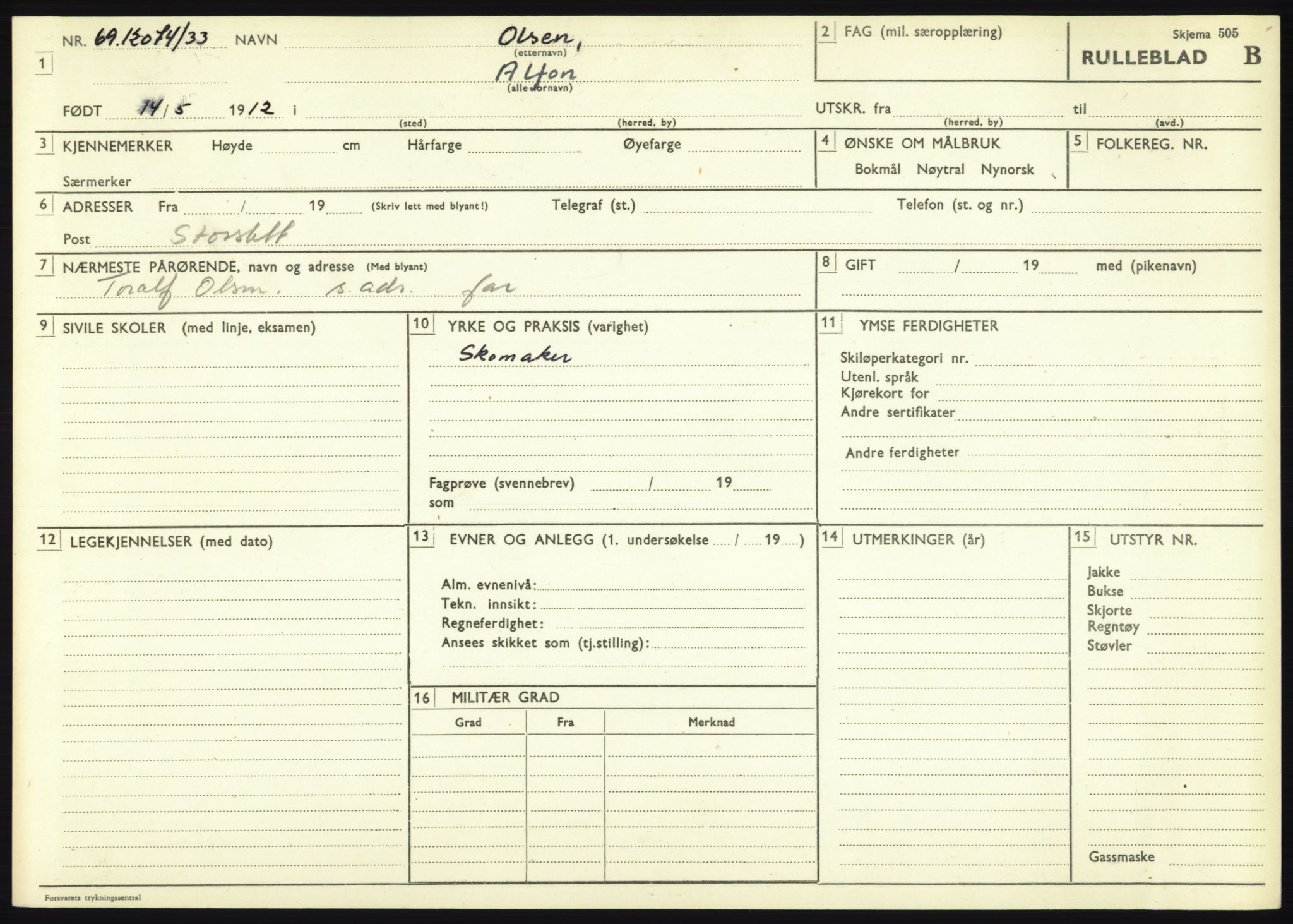 Forsvaret, Troms infanteriregiment nr. 16, AV/RA-RAFA-3146/P/Pa/L0017: Rulleblad for regimentets menige mannskaper, årsklasse 1933, 1933, p. 913