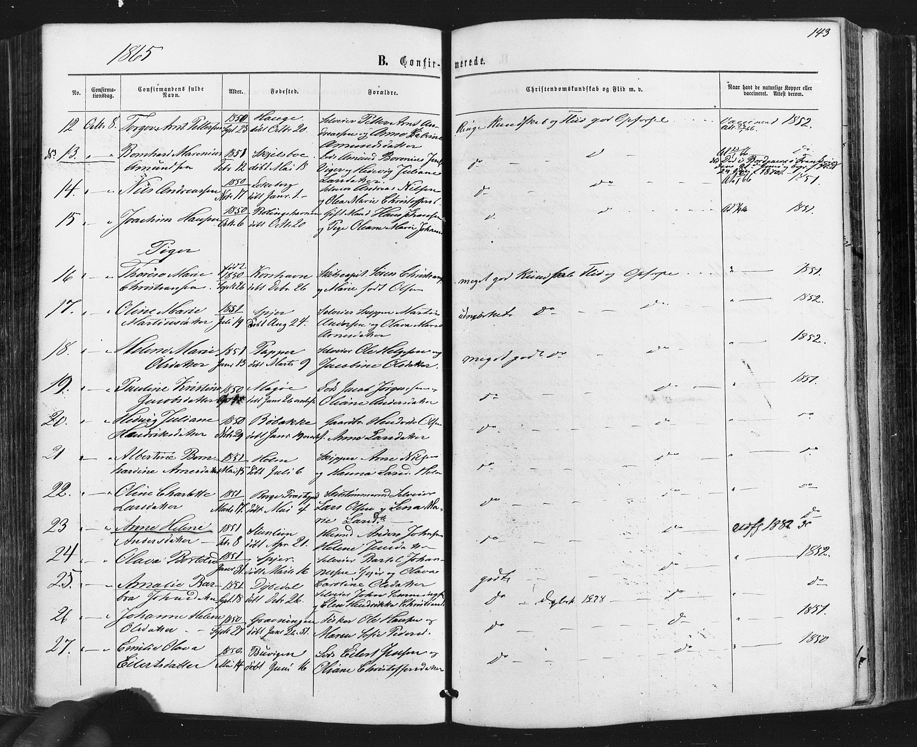 Hvaler prestekontor Kirkebøker, AV/SAO-A-2001/F/Fa/L0007: Parish register (official) no. I 7, 1864-1878, p. 143