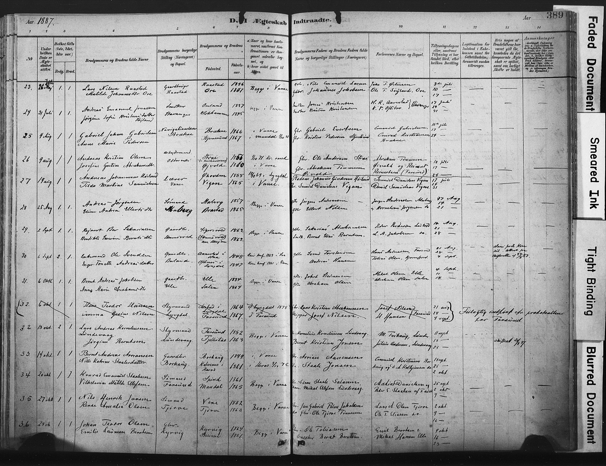 Lista sokneprestkontor, AV/SAK-1111-0027/F/Fa/L0012: Parish register (official) no. A 12, 1879-1903, p. 389