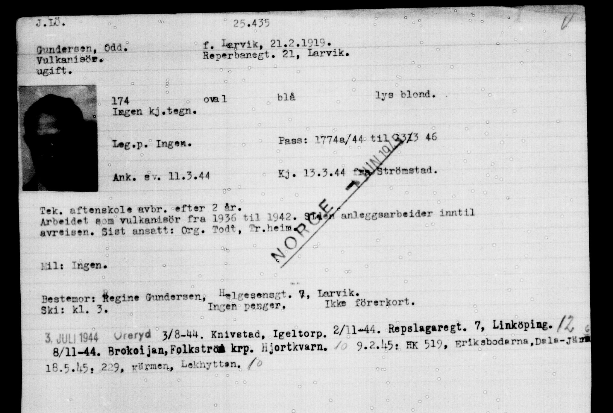 Den Kgl. Norske Legasjons Flyktningskontor, RA/S-6753/V/Va/L0011: Kjesäterkartoteket.  Flyktningenr. 25300-28349, 1940-1945, p. 141