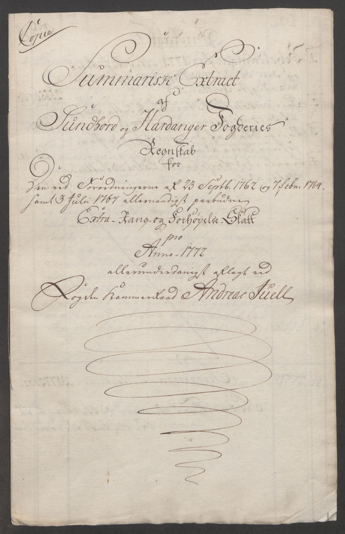 Rentekammeret inntil 1814, Reviderte regnskaper, Fogderegnskap, AV/RA-EA-4092/R48/L3136: Ekstraskatten Sunnhordland og Hardanger, 1762-1772, p. 265