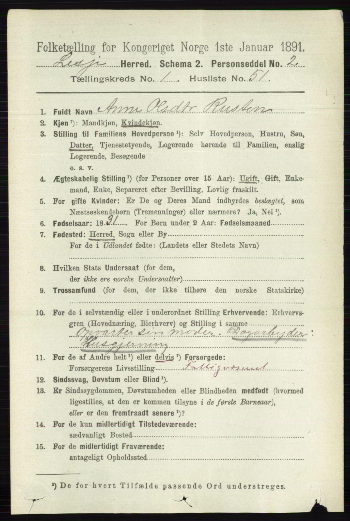 RA, 1891 census for 0512 Lesja, 1891, p. 366