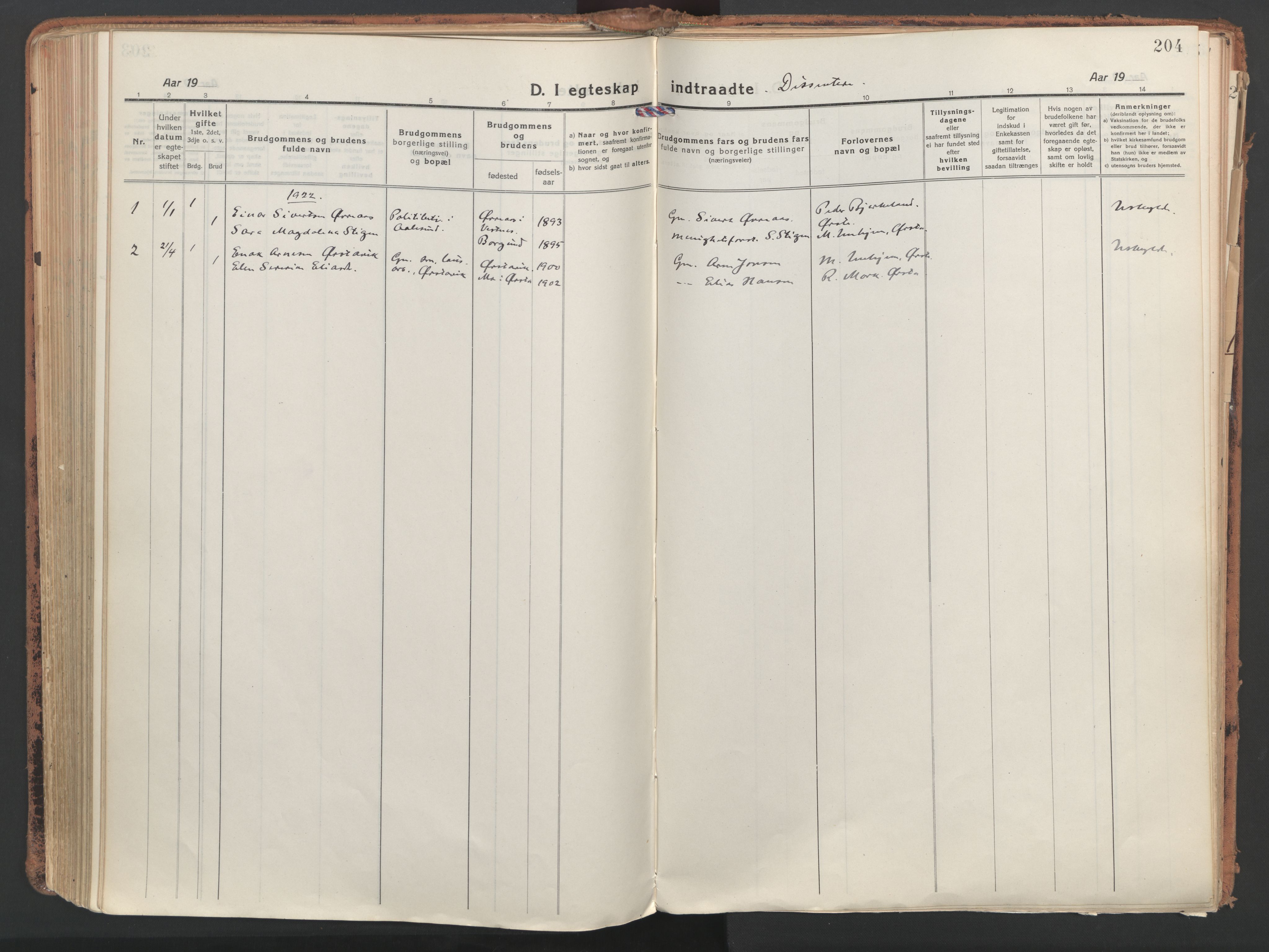 Ministerialprotokoller, klokkerbøker og fødselsregistre - Møre og Romsdal, SAT/A-1454/513/L0180: Parish register (official) no. 513A07, 1919-1929, p. 204