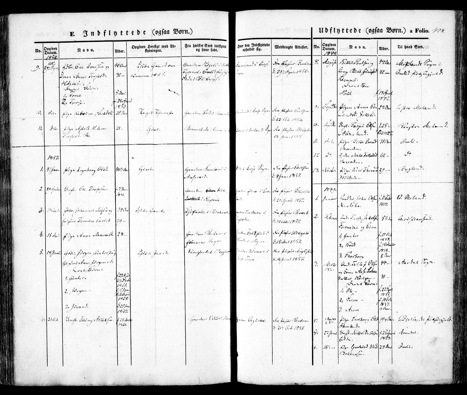 Evje sokneprestkontor, SAK/1111-0008/F/Fa/Faa/L0005: Parish register (official) no. A 5, 1843-1865, p. 424