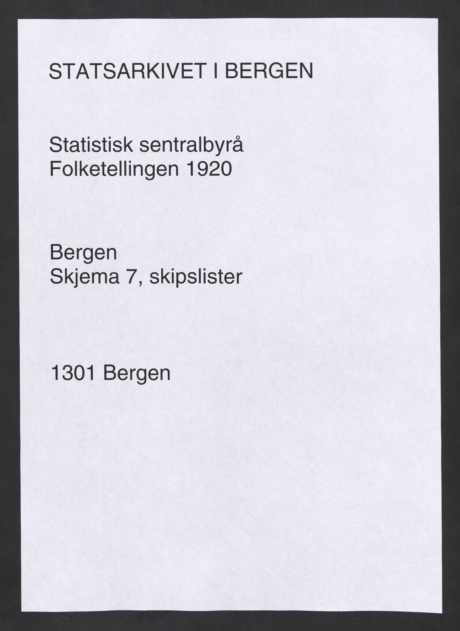 SAB, 1920 census for Bergen, 1920, p. 247637