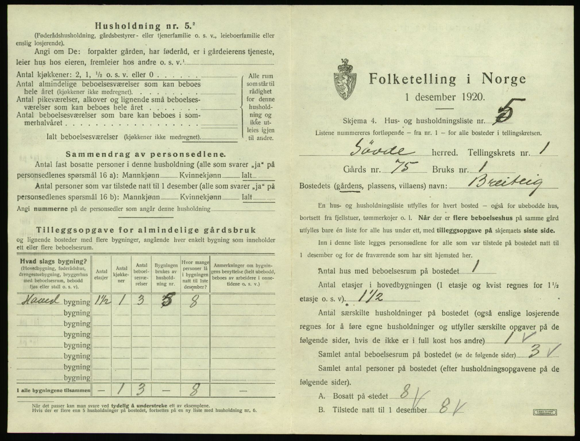 SAT, 1920 census for Syvde, 1920, p. 44