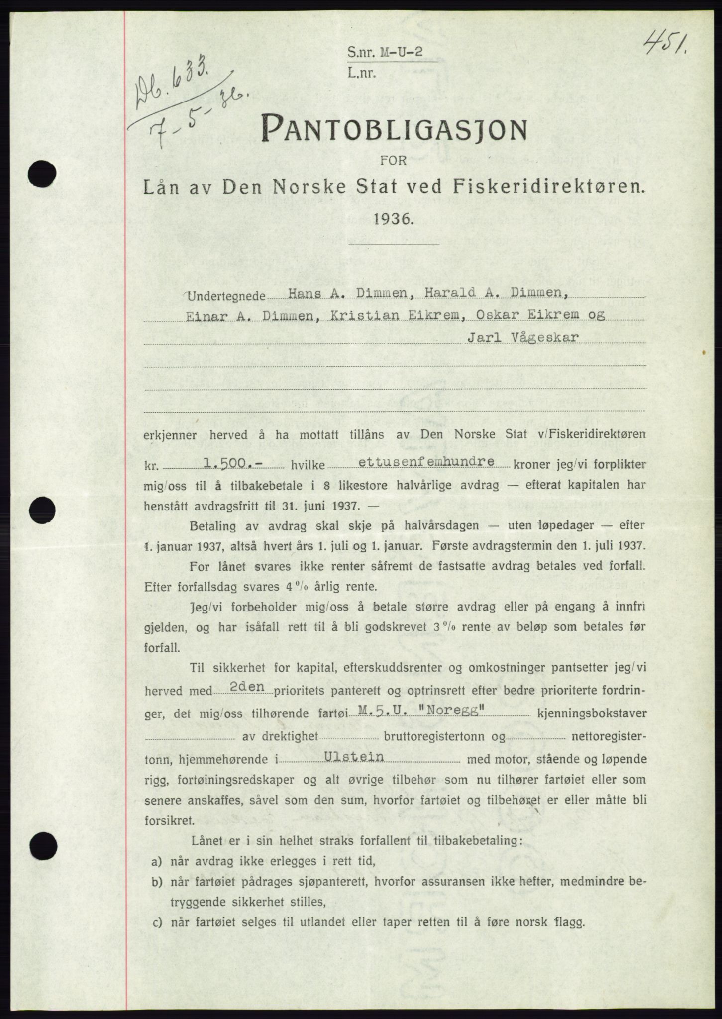 Søre Sunnmøre sorenskriveri, AV/SAT-A-4122/1/2/2C/L0060: Mortgage book no. 54, 1935-1936, Deed date: 07.05.1936