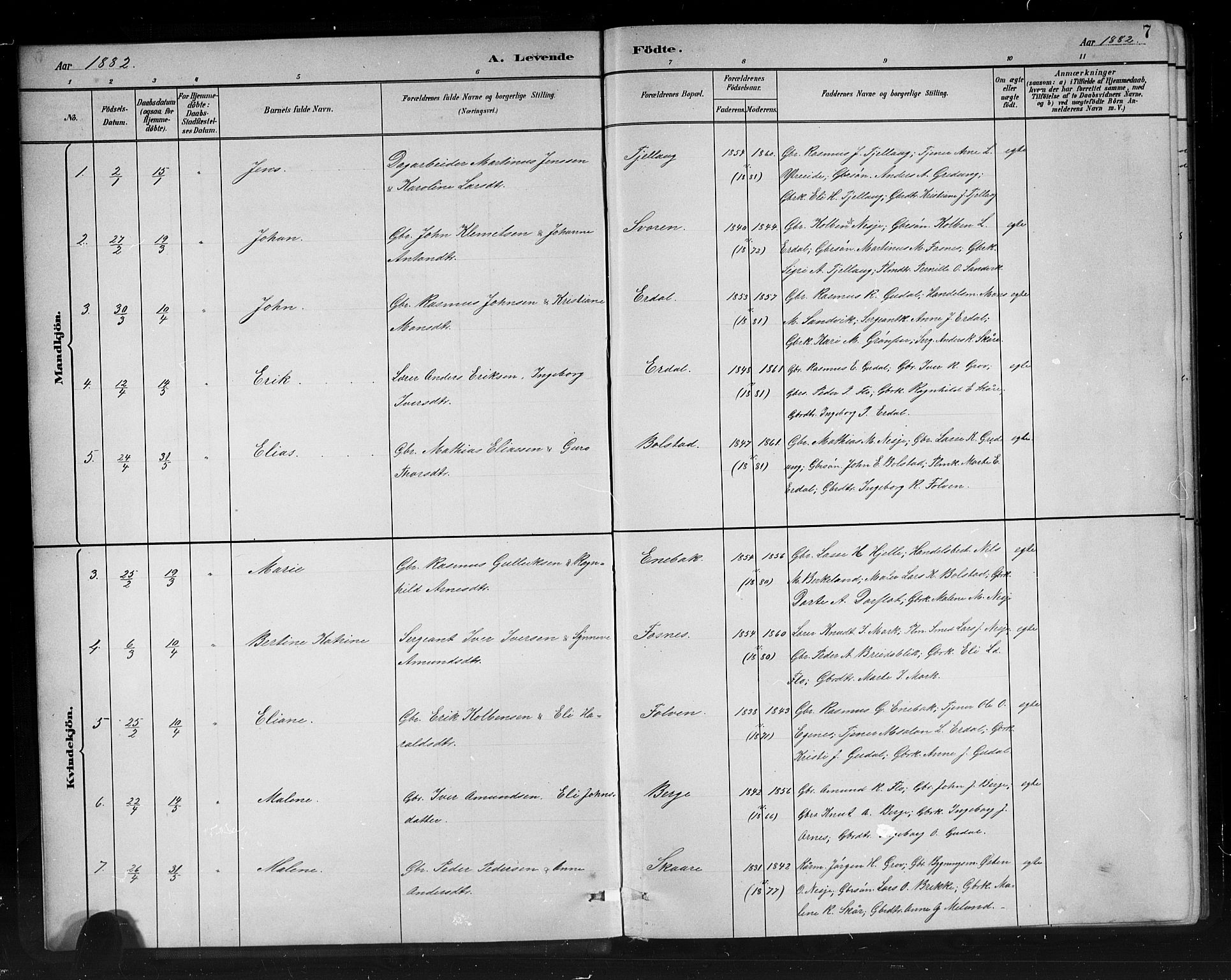 Stryn Sokneprestembete, AV/SAB-A-82501: Parish register (copy) no. C 3, 1881-1905, p. 7