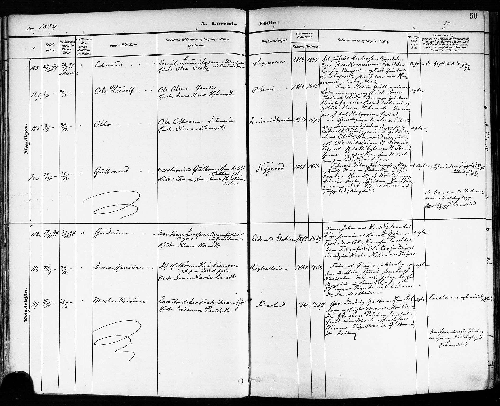 Eidsvoll prestekontor Kirkebøker, AV/SAO-A-10888/F/Fa/L0004: Parish register (official) no. I 4, 1891-1900, p. 56