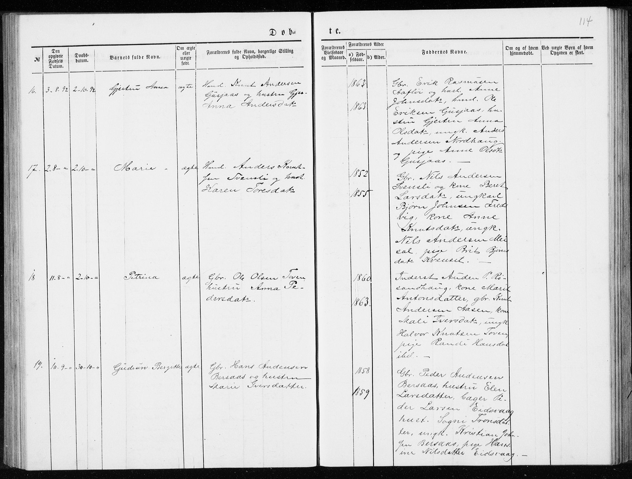 Ministerialprotokoller, klokkerbøker og fødselsregistre - Møre og Romsdal, AV/SAT-A-1454/551/L0631: Parish register (copy) no. 551C03, 1886-1894, p. 114