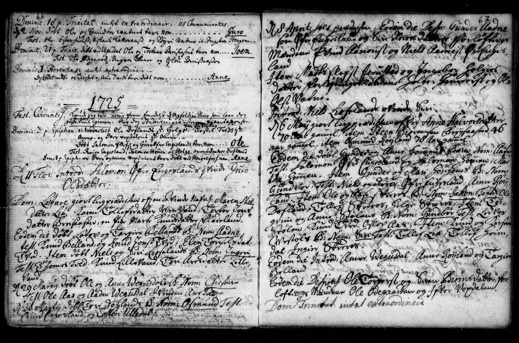 Herefoss sokneprestkontor, AV/SAK-1111-0019/F/Fa/Fab/L0001: Parish register (official) no. A 1, 1704-1779, p. 66-67