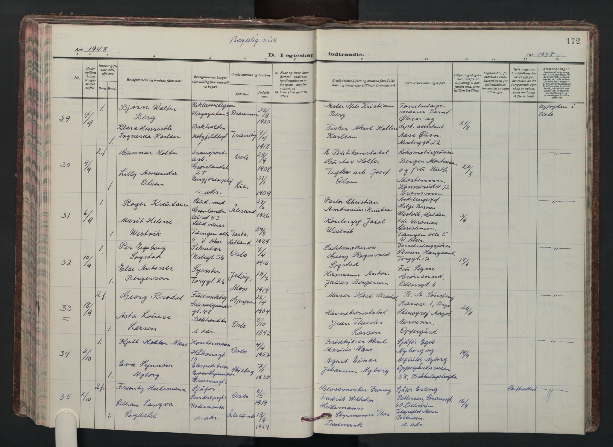 Grønland prestekontor Kirkebøker, AV/SAO-A-10848/F/Fa/L0020: Parish register (official) no. 20, 1935-1946, p. 172