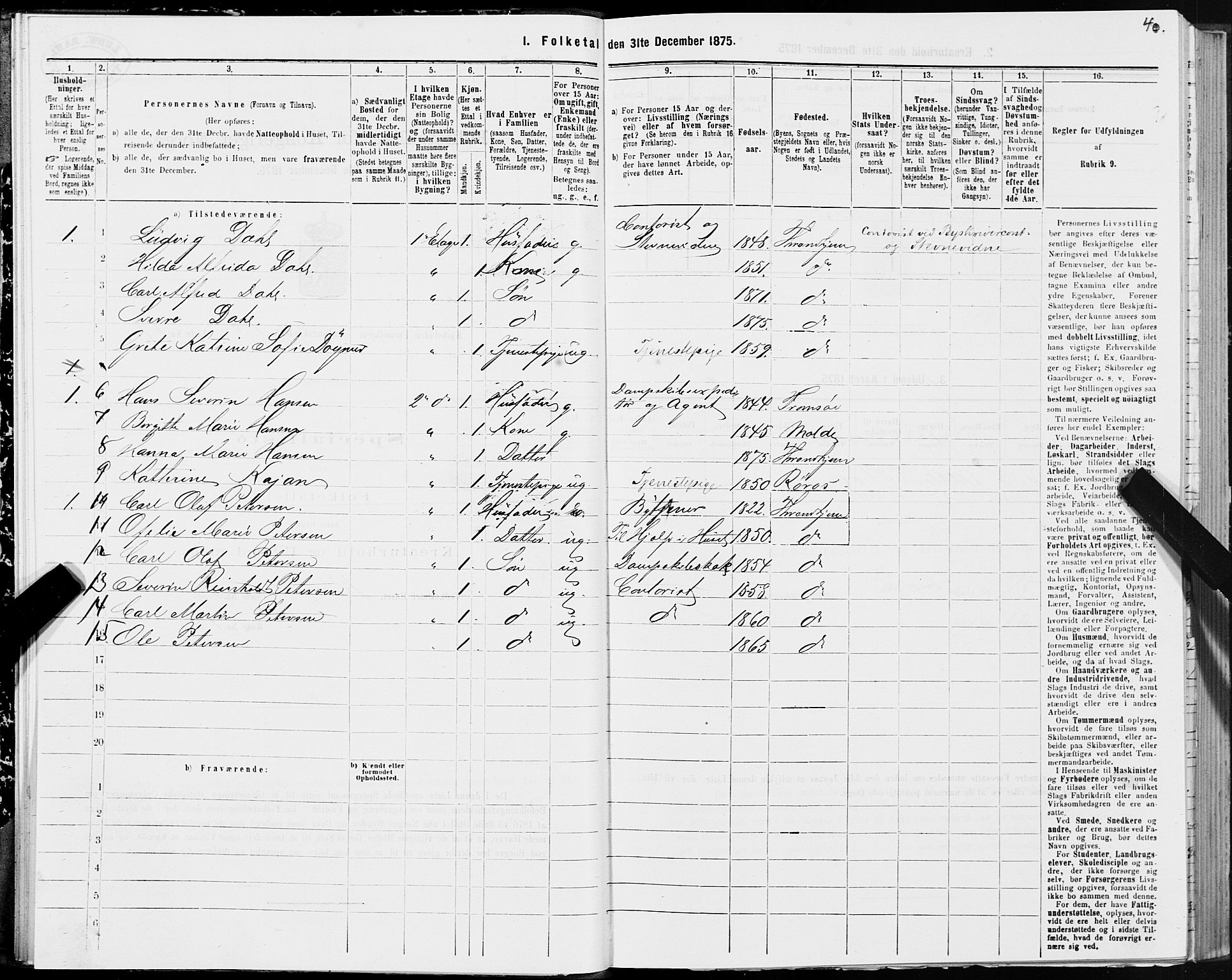 SAT, 1875 census for 1601 Trondheim, 1875, p. 6040