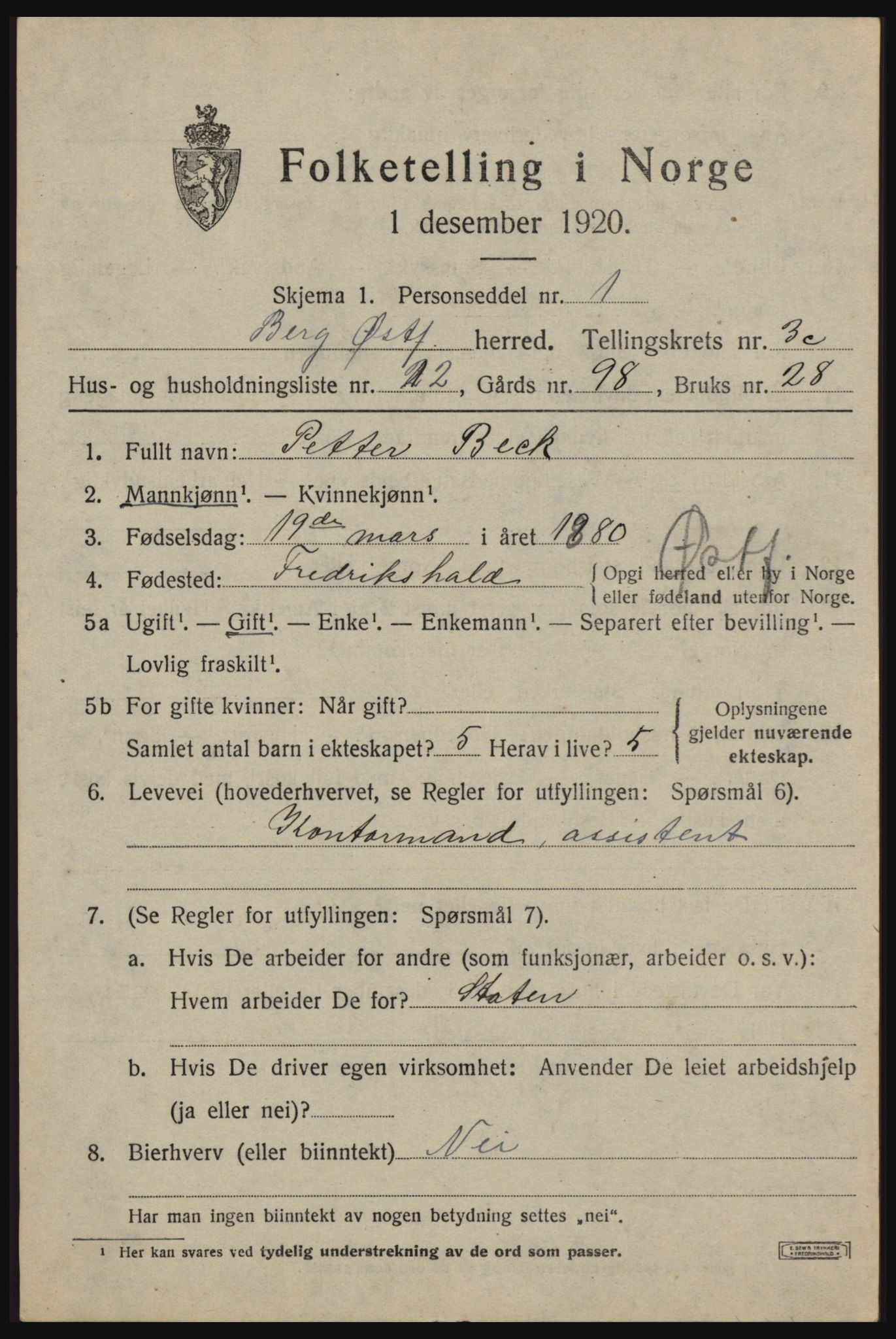 SAO, 1920 census for Berg, 1920, p. 7335
