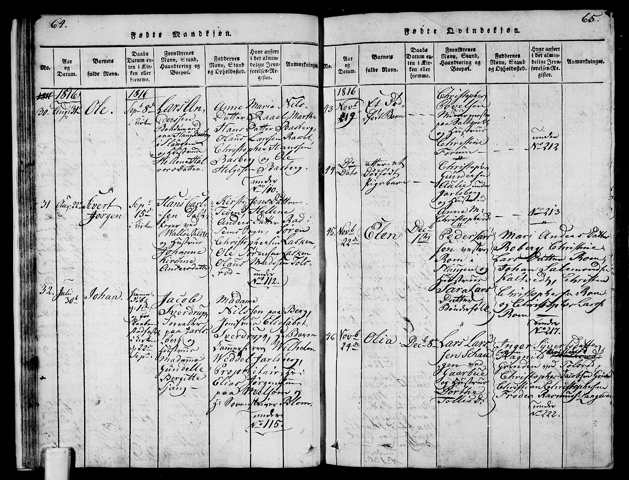 Sem kirkebøker, AV/SAKO-A-5/F/Fa/L0004: Parish register (official) no. I 4, 1814-1825, p. 64-65