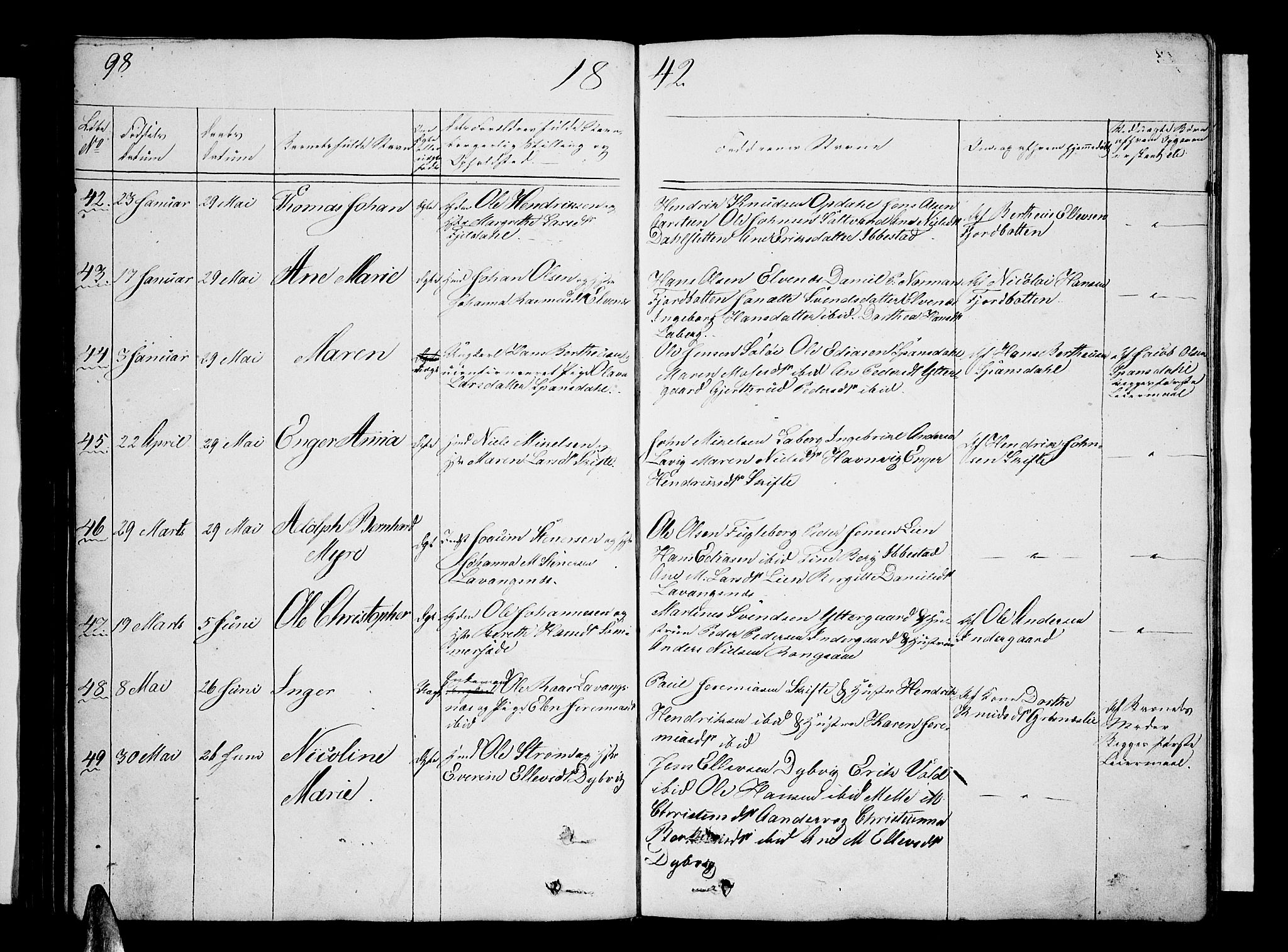 Ibestad sokneprestembete, AV/SATØ-S-0077/H/Ha/Hab/L0003klokker: Parish register (copy) no. 3, 1833-1852, p. 98