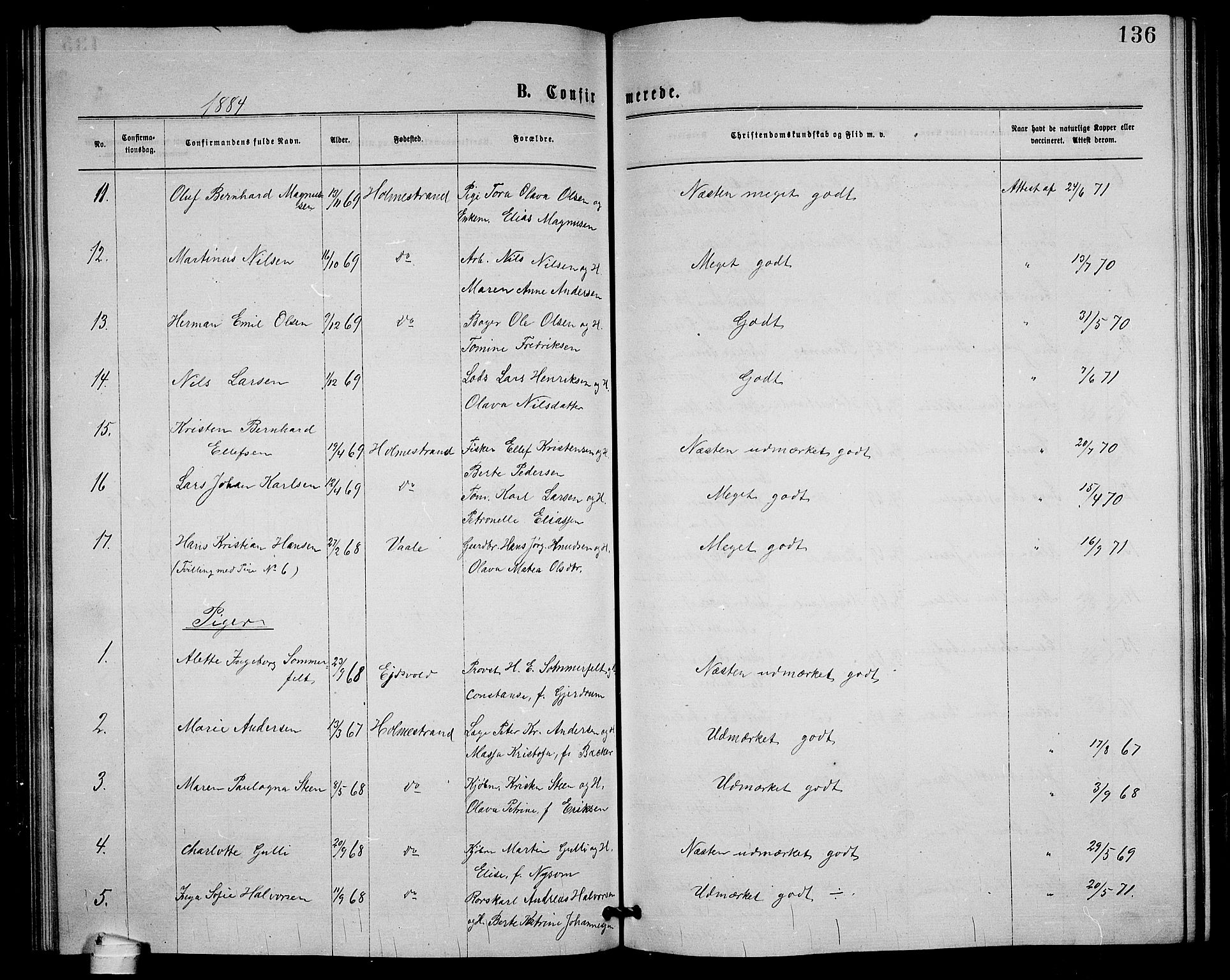 Holmestrand kirkebøker, AV/SAKO-A-346/G/Ga/L0004: Parish register (copy) no. 4, 1874-1888, p. 136