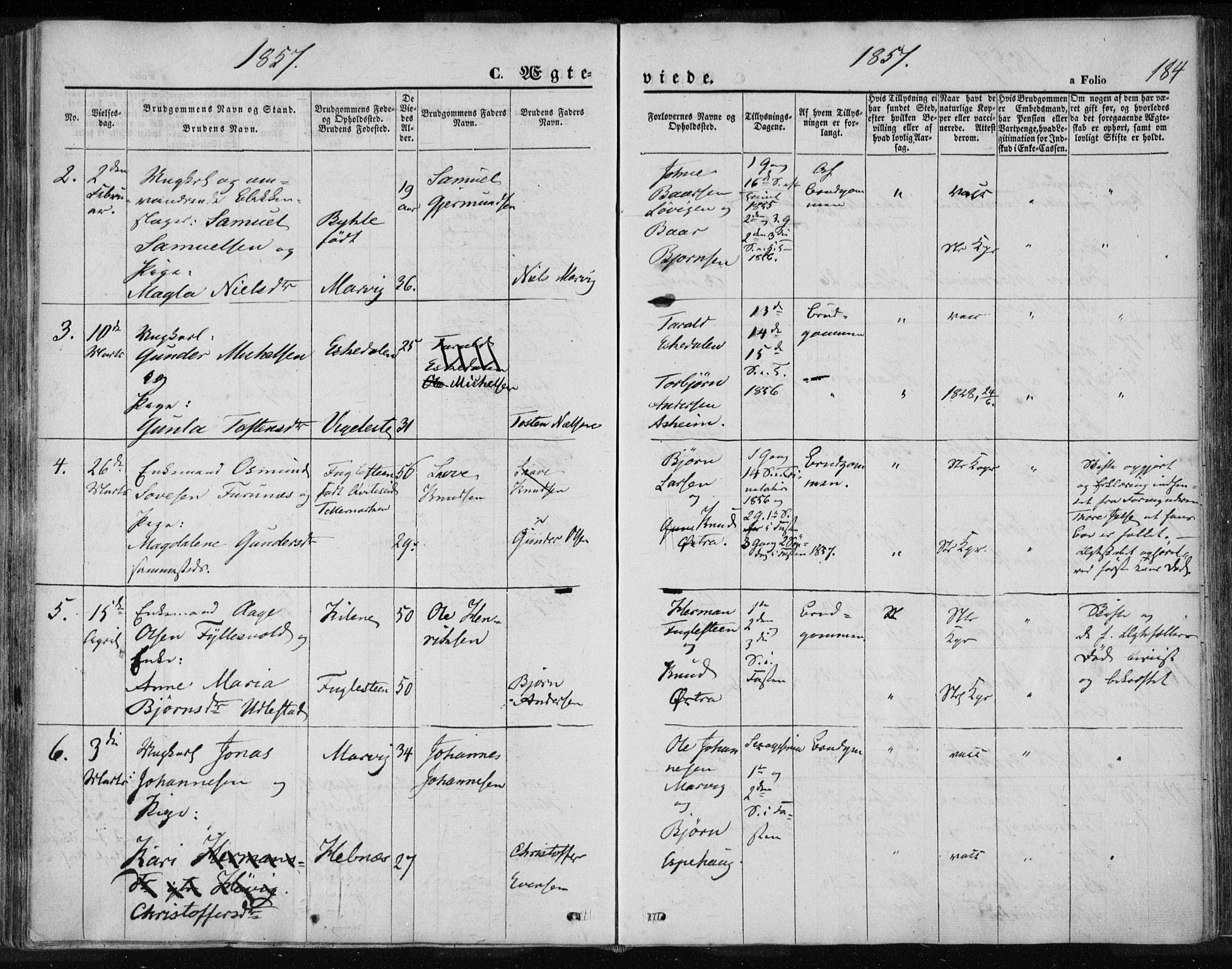 Jelsa sokneprestkontor, AV/SAST-A-101842/01/IV: Parish register (official) no. A 7, 1854-1866, p. 184