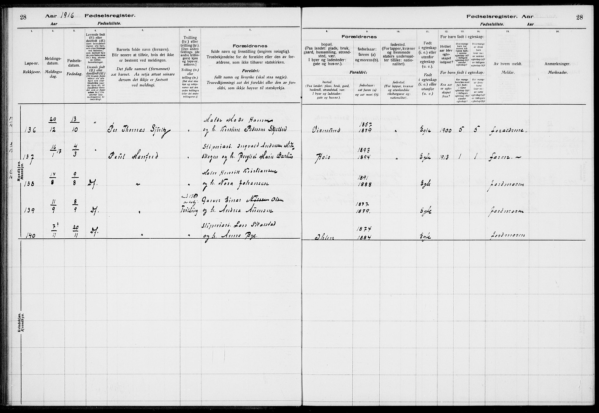 Modum kirkebøker, AV/SAKO-A-234/J/Ja/L0001: Birth register no. I 1, 1916-1923, p. 28