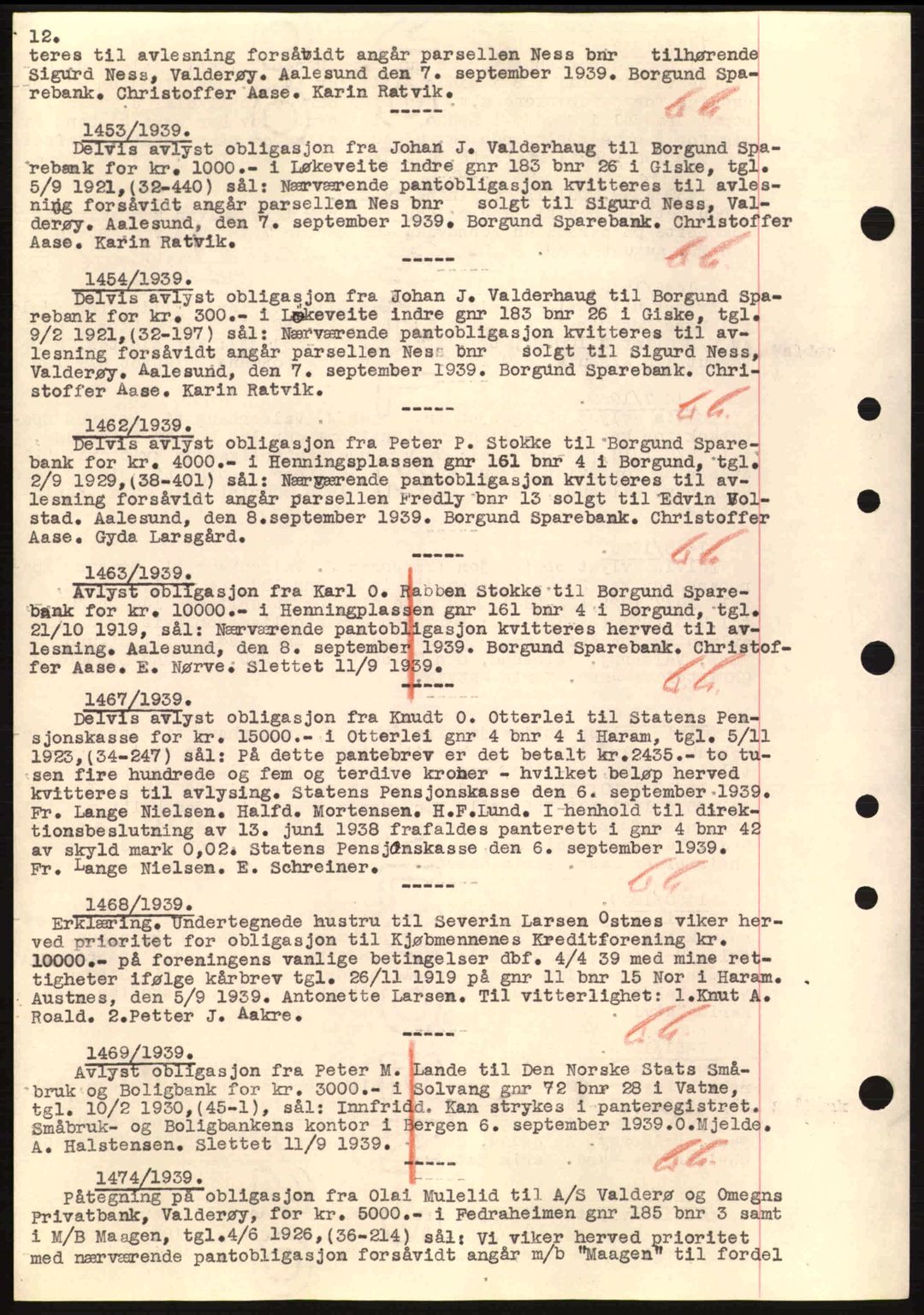 Nordre Sunnmøre sorenskriveri, SAT/A-0006/1/2/2C/2Ca: Mortgage book no. B1-6, 1938-1942, Diary no: : 1453/1939