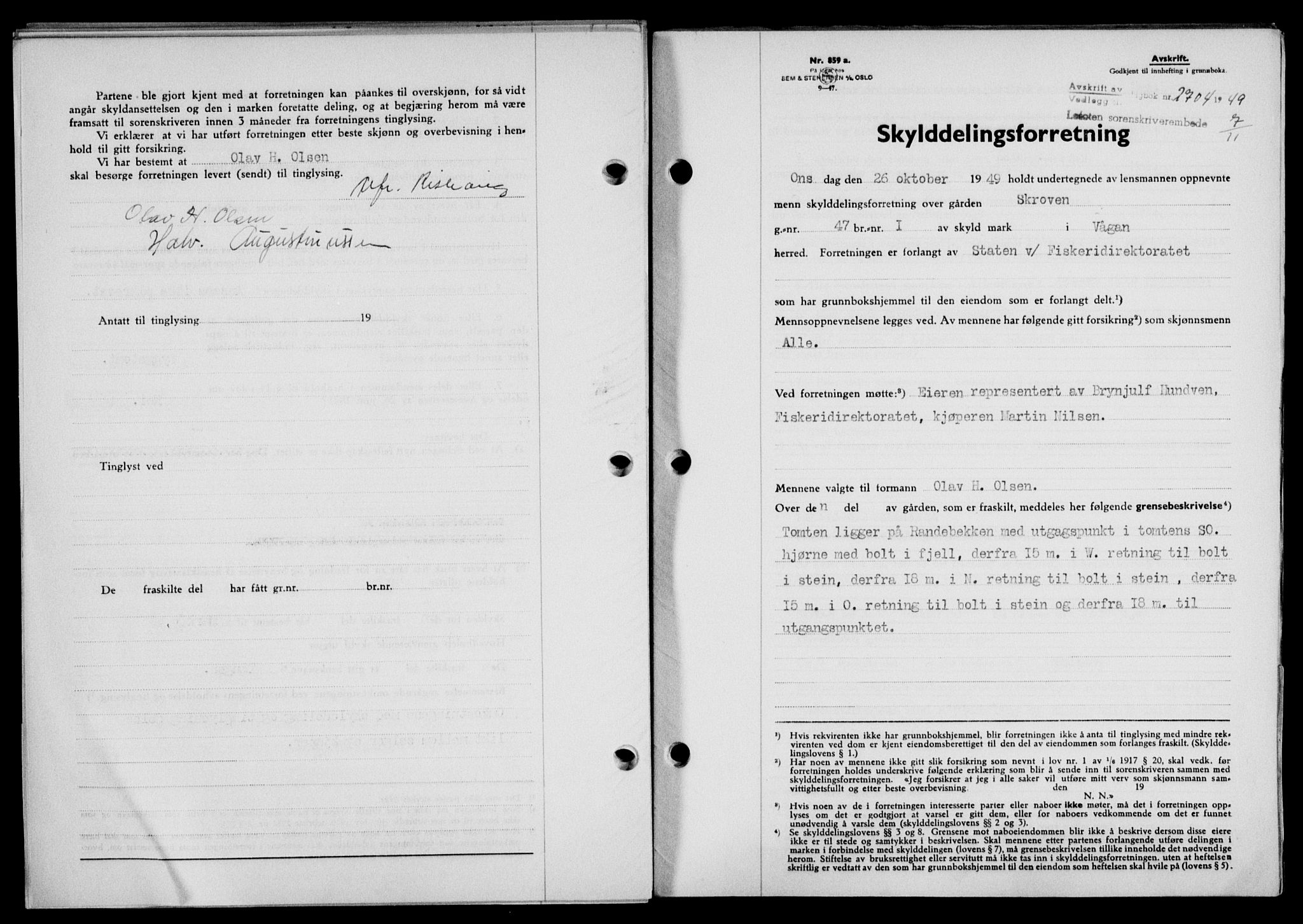 Lofoten sorenskriveri, SAT/A-0017/1/2/2C/L0022a: Mortgage book no. 22a, 1949-1950, Diary no: : 2704/1949