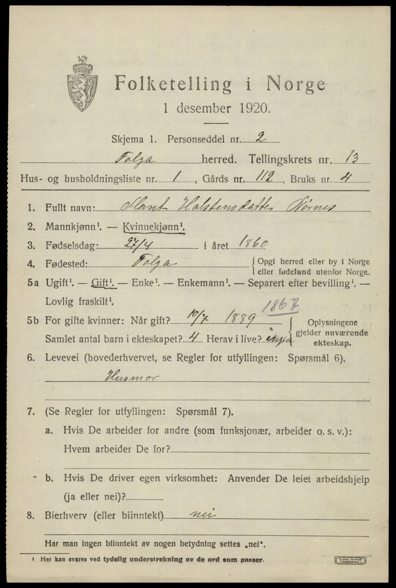 SAH, 1920 census for Tolga, 1920, p. 5819