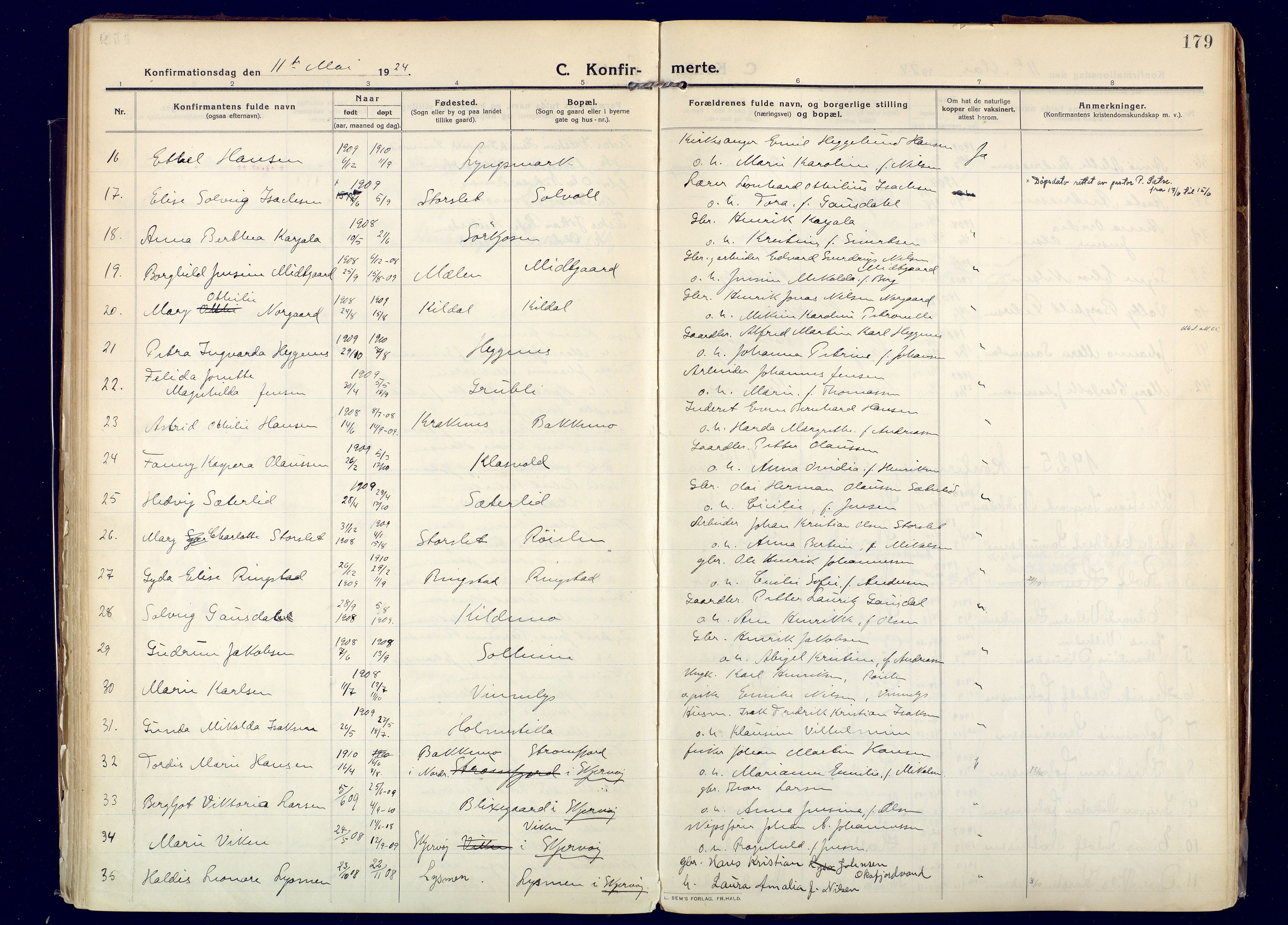 Skjervøy sokneprestkontor, SATØ/S-1300/H/Ha/Haa: Parish register (official) no. 20, 1911-1931, p. 179