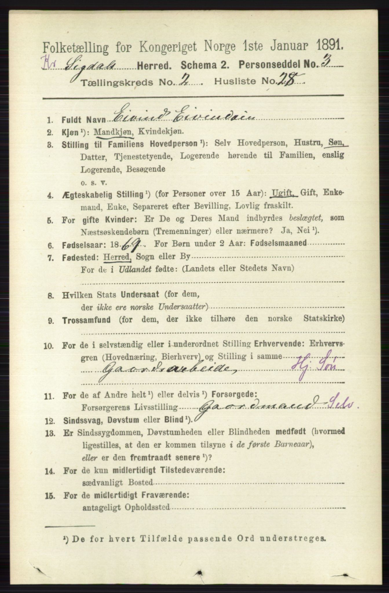 RA, 1891 census for 0621 Sigdal, 1891, p. 5506