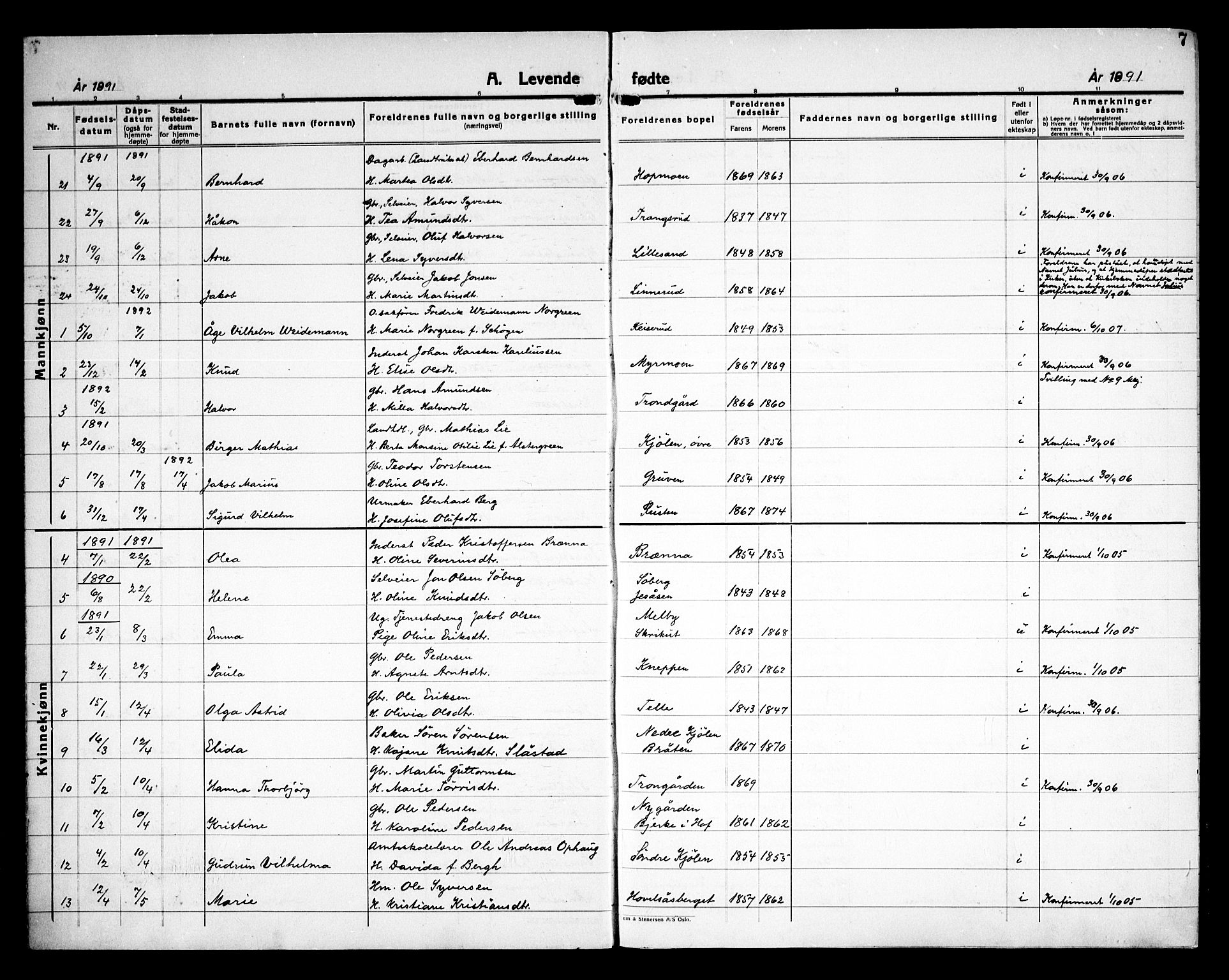 Åsnes prestekontor, SAH/PREST-042/H/Ha/Haa/L0000C: Parish register (official) no. 0A, 1890-1929, p. 7