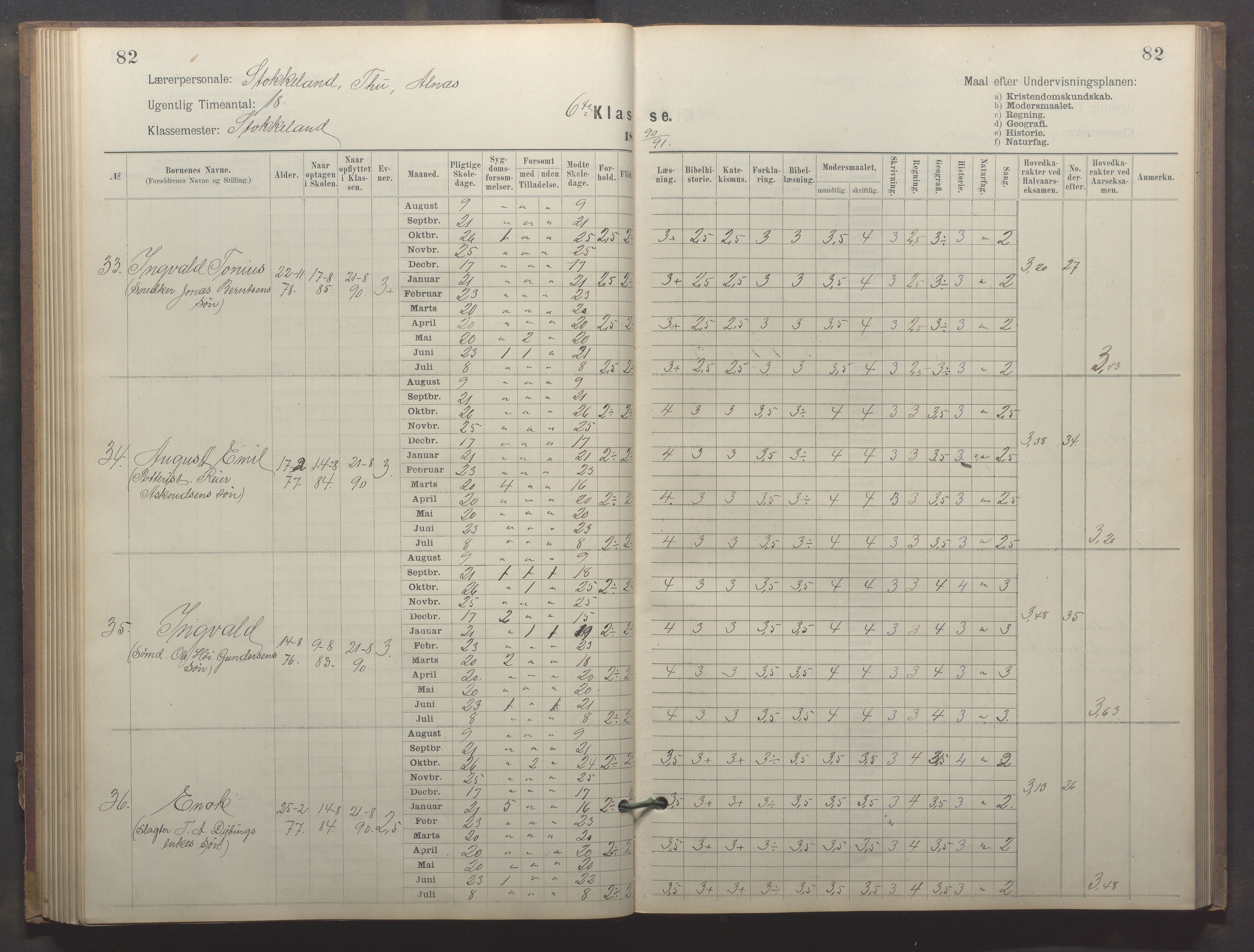 Egersund kommune (Ladested) - Egersund almueskole/folkeskole, IKAR/K-100521/H/L0023: Skoleprotokoll - Almueskolen, 6. klasse, 1886-1892, p. 82