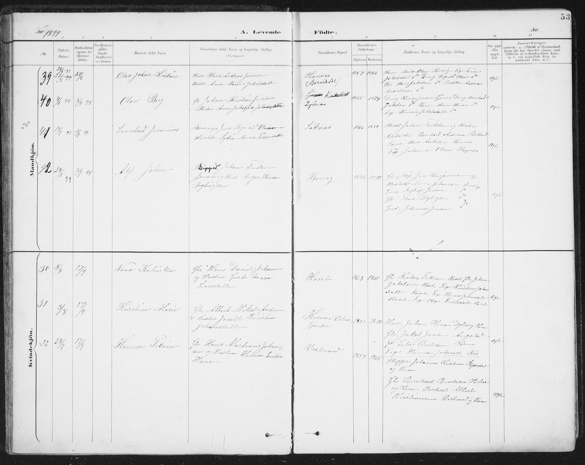 Ministerialprotokoller, klokkerbøker og fødselsregistre - Nordland, SAT/A-1459/852/L0741: Parish register (official) no. 852A11, 1894-1917, p. 53