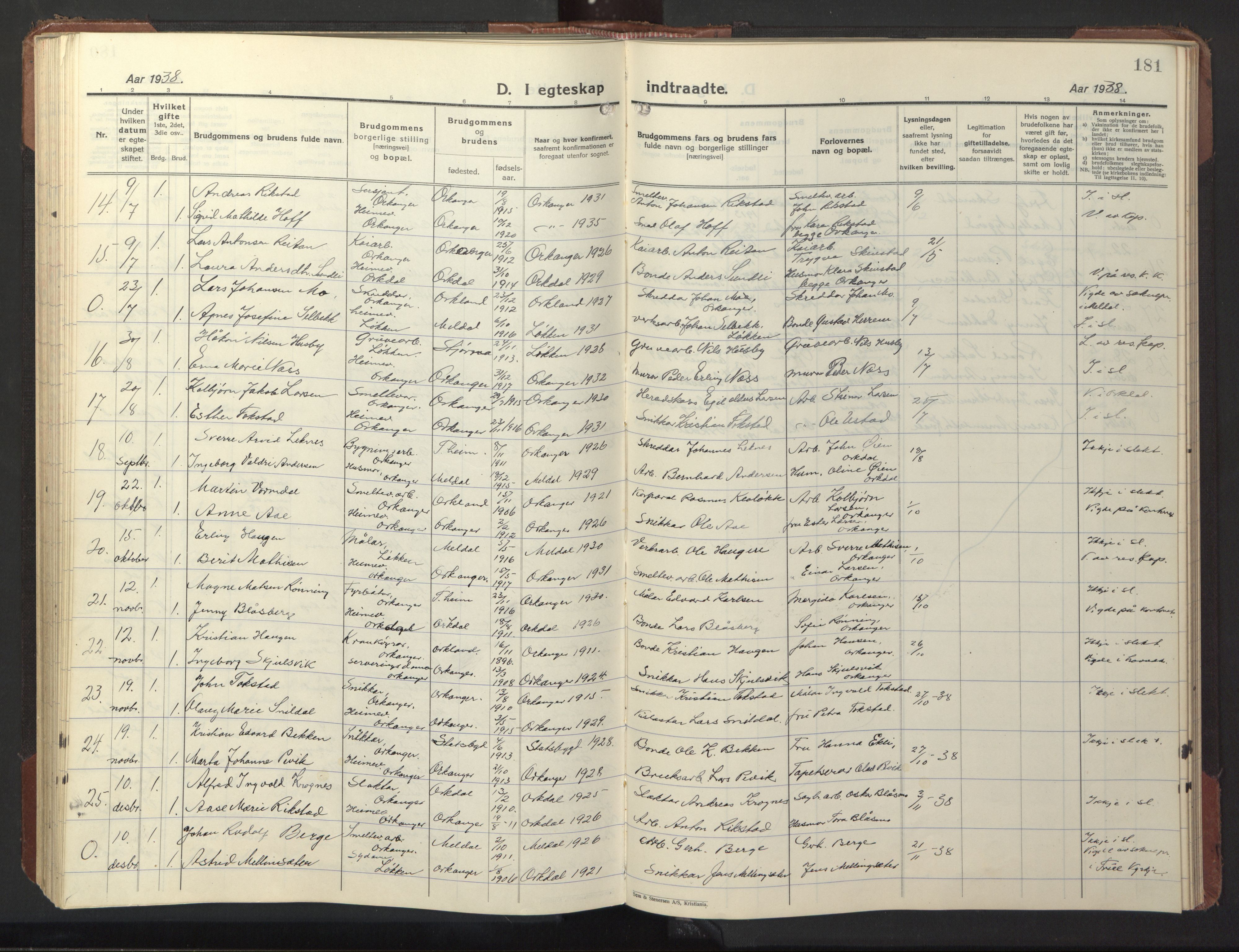 Ministerialprotokoller, klokkerbøker og fødselsregistre - Sør-Trøndelag, SAT/A-1456/669/L0832: Parish register (copy) no. 669C02, 1925-1953, p. 181