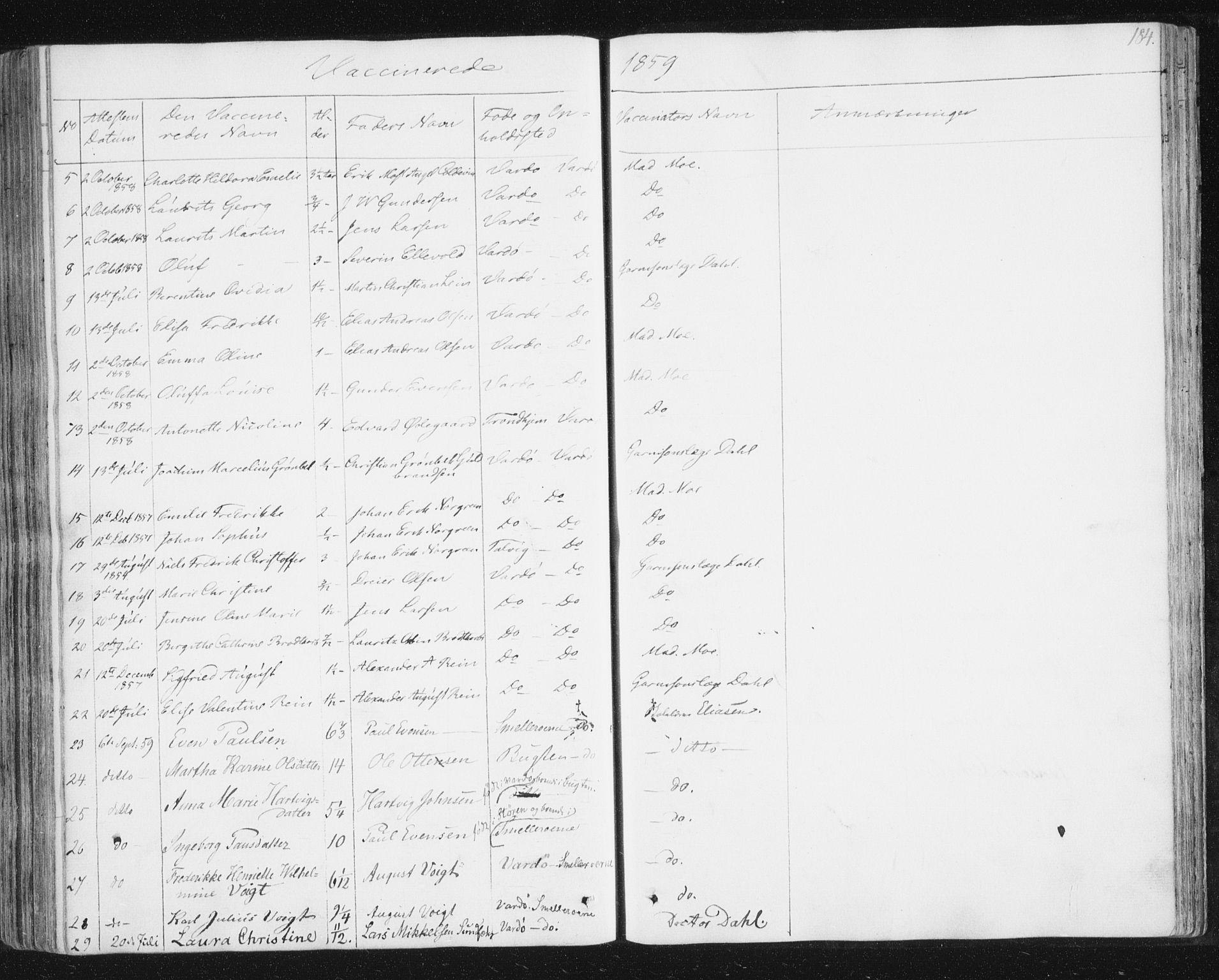 Vardø sokneprestkontor, SATØ/S-1332/H/Ha/L0003kirke: Parish register (official) no. 3, 1843-1861, p. 184