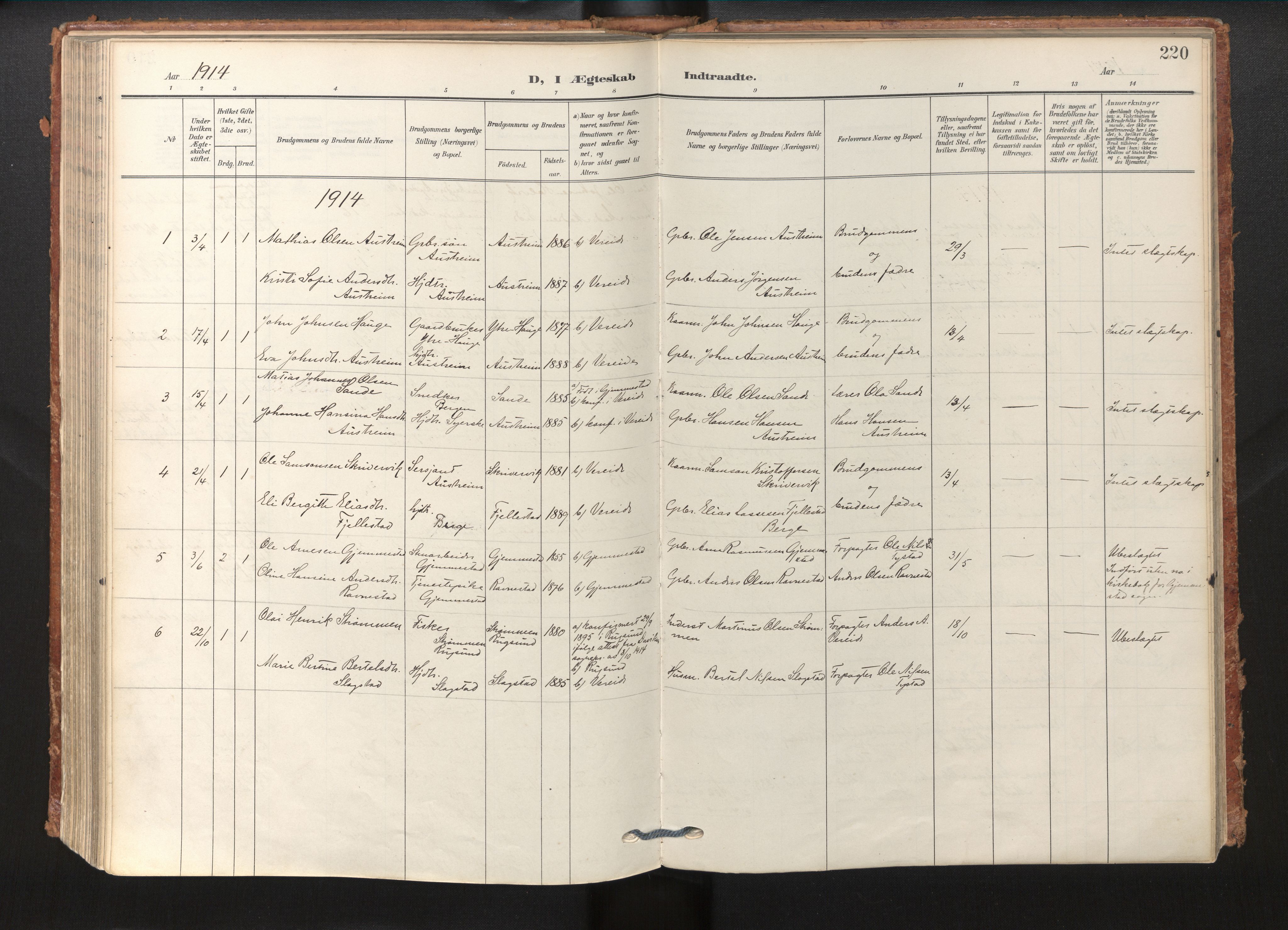 Gloppen sokneprestembete, SAB/A-80101/H/Haa/Haab/L0002: Parish register (official) no. B 2, 1906-1932, p. 219b-220a