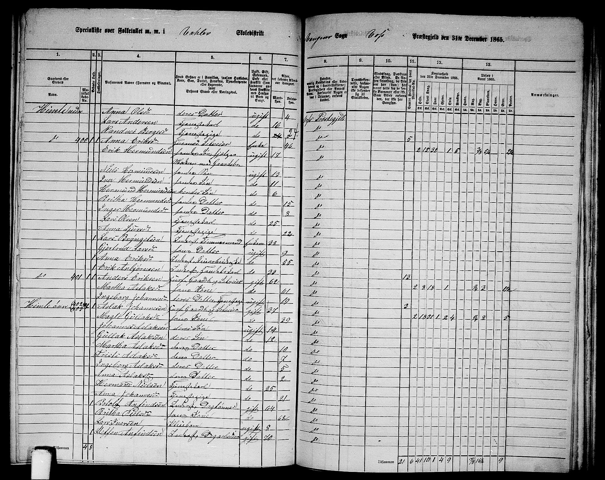 RA, 1865 census for Voss, 1865, p. 184