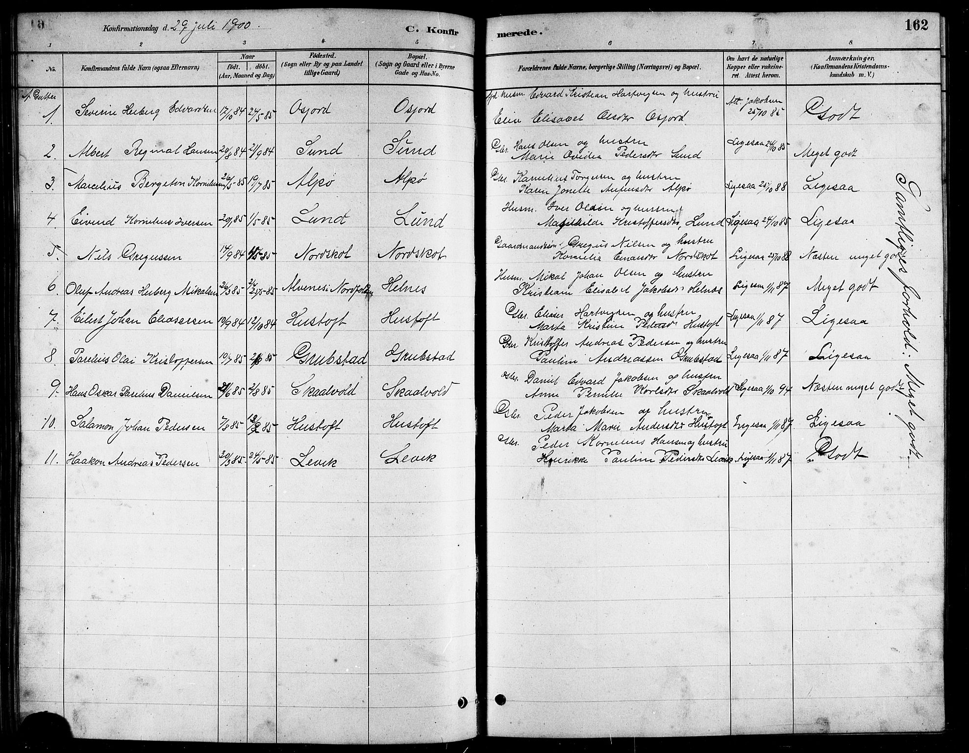 Ministerialprotokoller, klokkerbøker og fødselsregistre - Nordland, AV/SAT-A-1459/857/L0828: Parish register (copy) no. 857C03, 1879-1908, p. 162