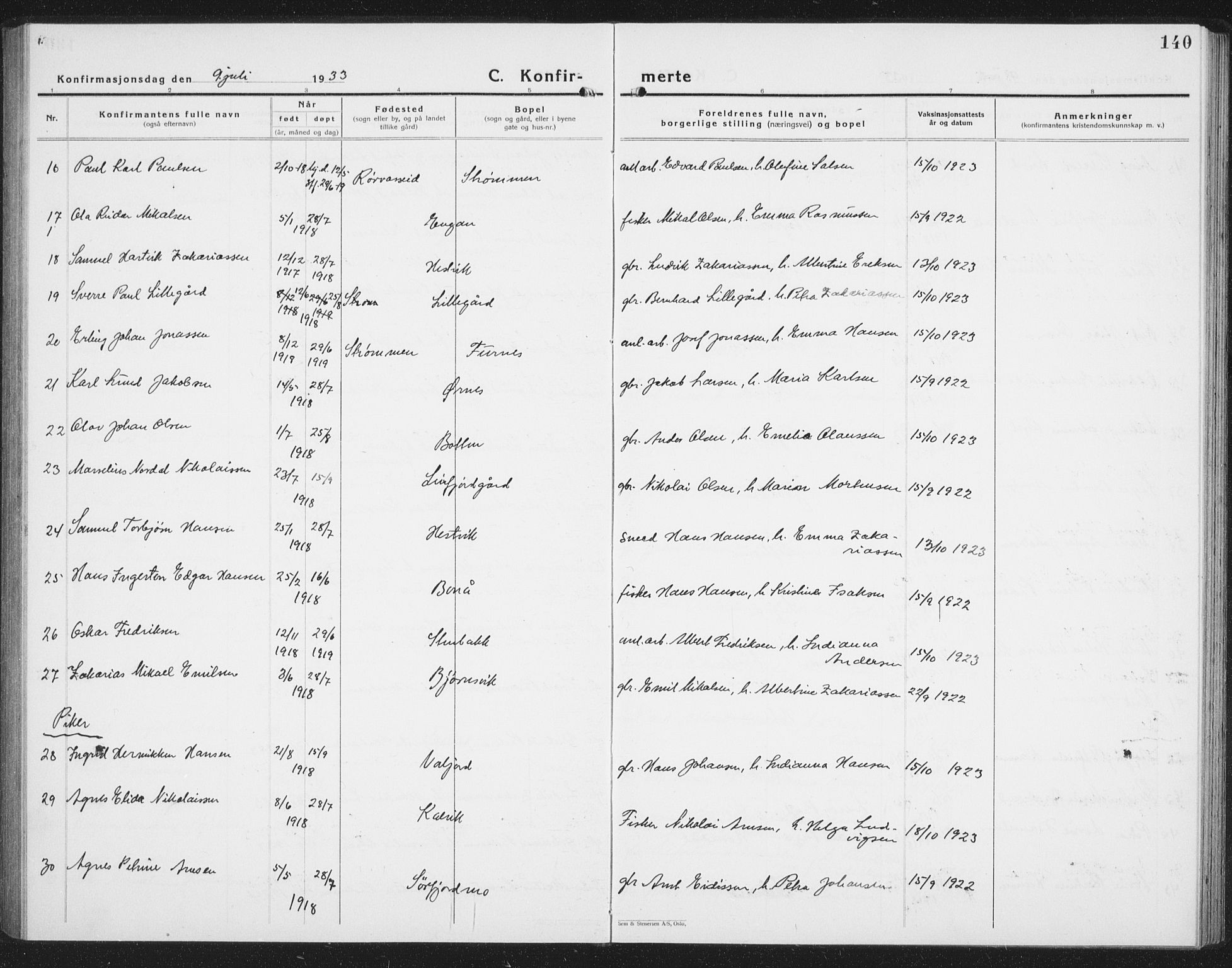 Ministerialprotokoller, klokkerbøker og fødselsregistre - Nordland, AV/SAT-A-1459/854/L0788: Parish register (copy) no. 854C04, 1926-1940, p. 140