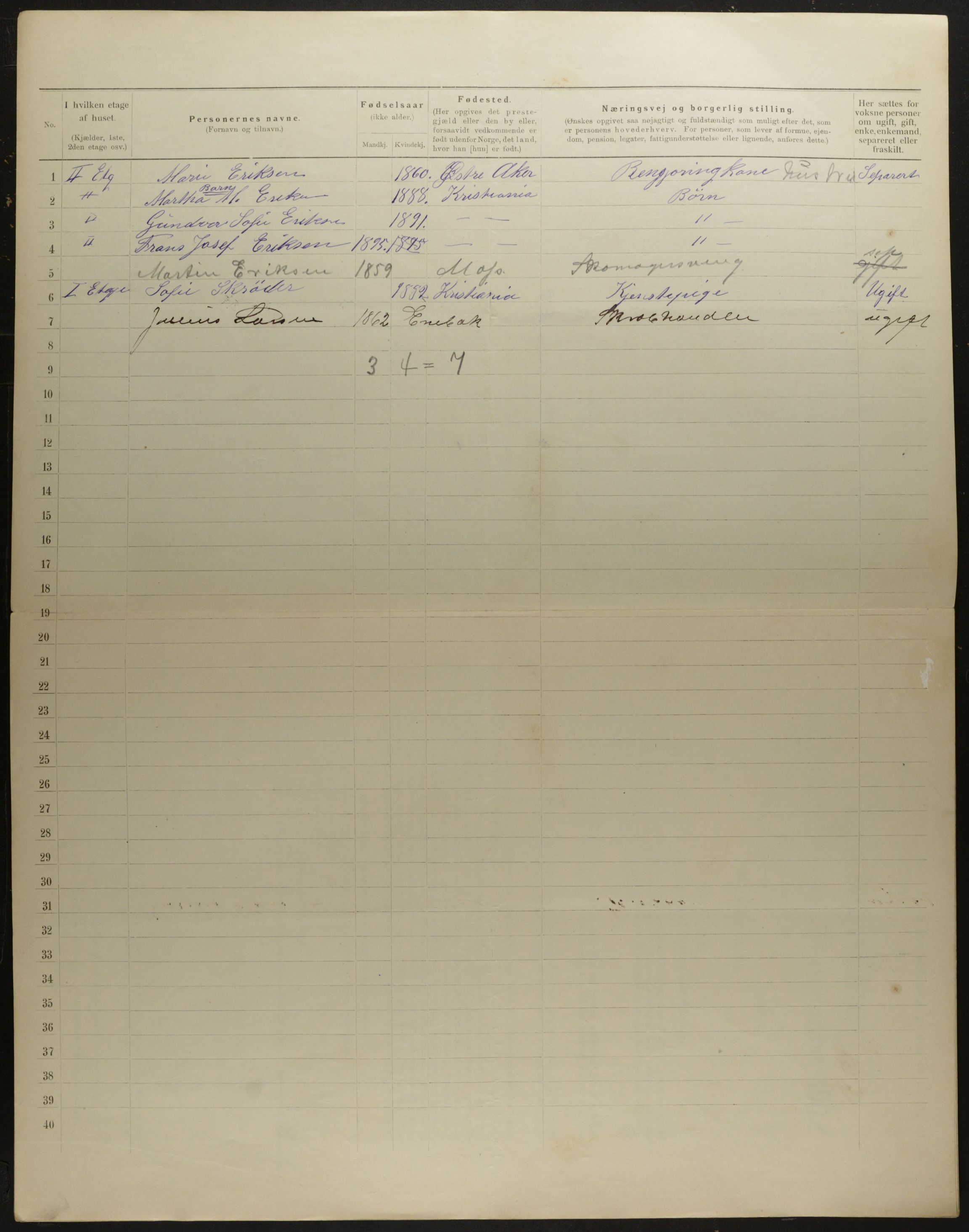 OBA, Municipal Census 1901 for Kristiania, 1901, p. 5648