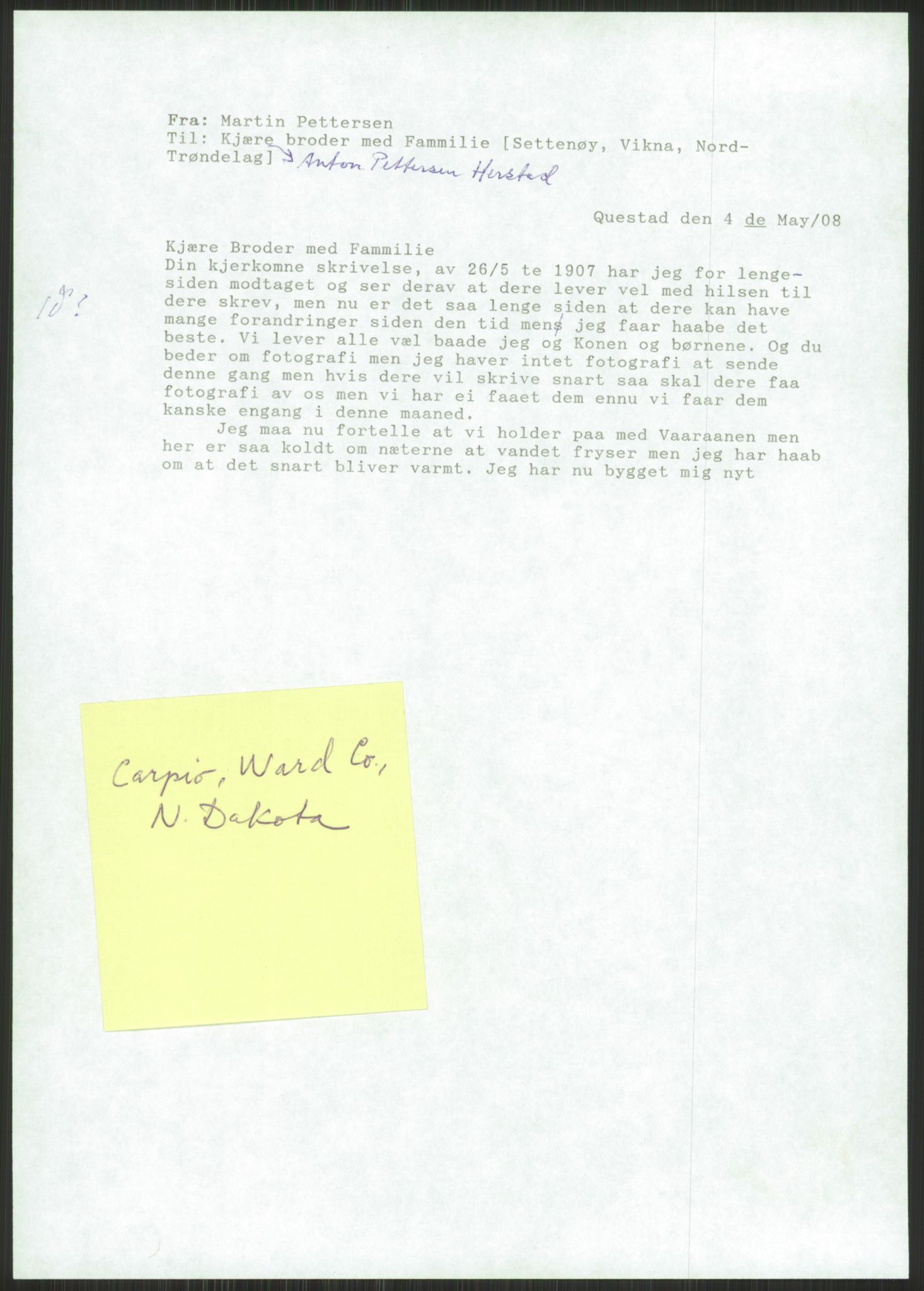 Samlinger til kildeutgivelse, Amerikabrevene, AV/RA-EA-4057/F/L0034: Innlån fra Nord-Trøndelag, 1838-1914, p. 9