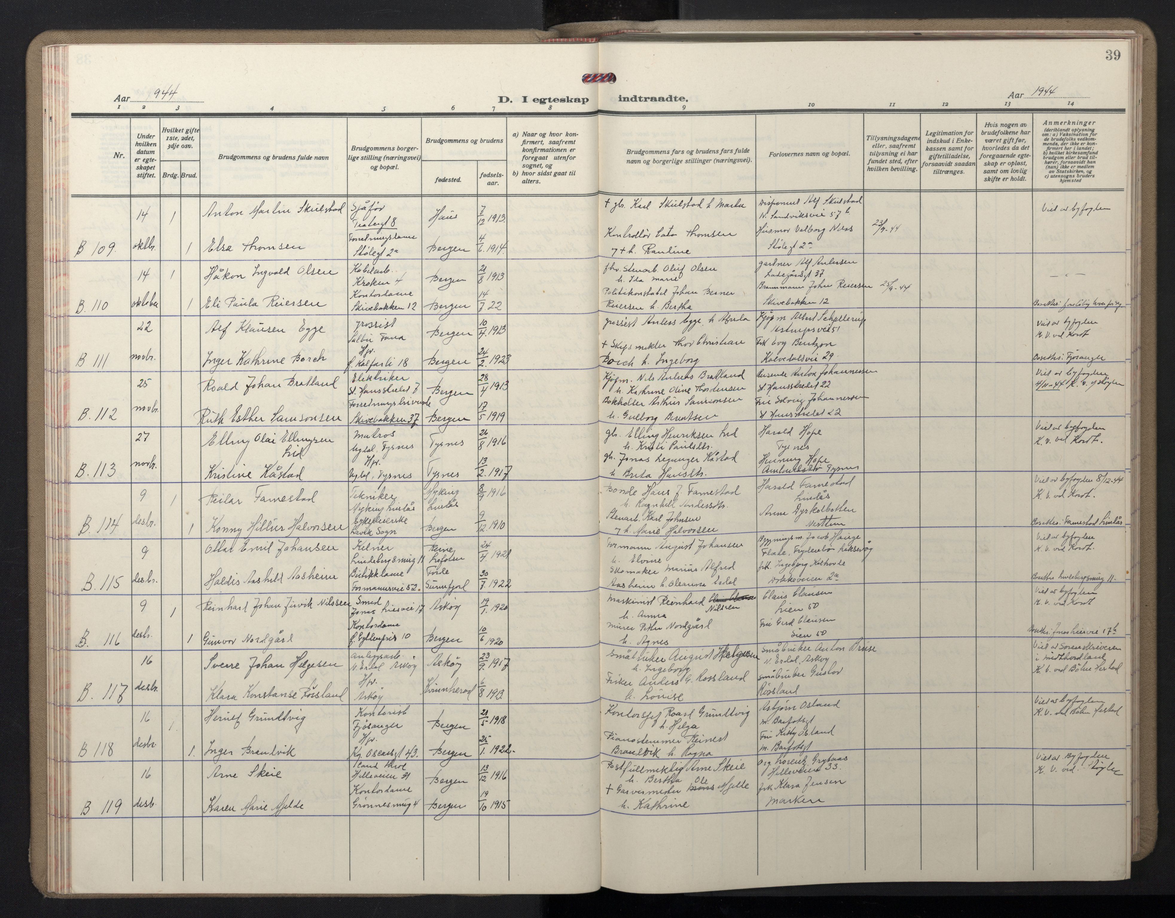 Domkirken sokneprestembete, AV/SAB-A-74801/H/Hab/L0035: Parish register (copy) no. D 7, 1941-1953, p. 39