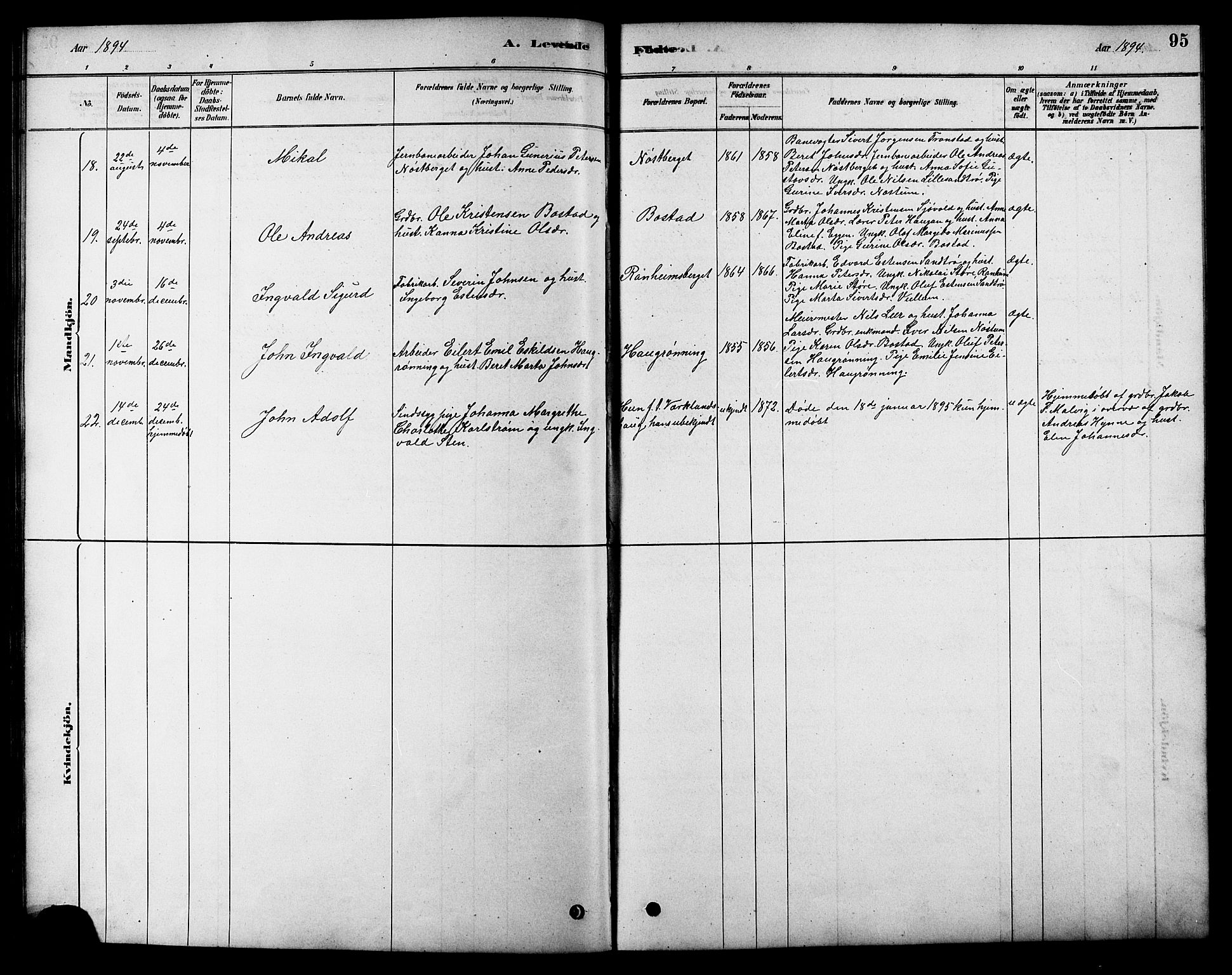 Ministerialprotokoller, klokkerbøker og fødselsregistre - Sør-Trøndelag, SAT/A-1456/616/L0423: Parish register (copy) no. 616C06, 1878-1903, p. 95