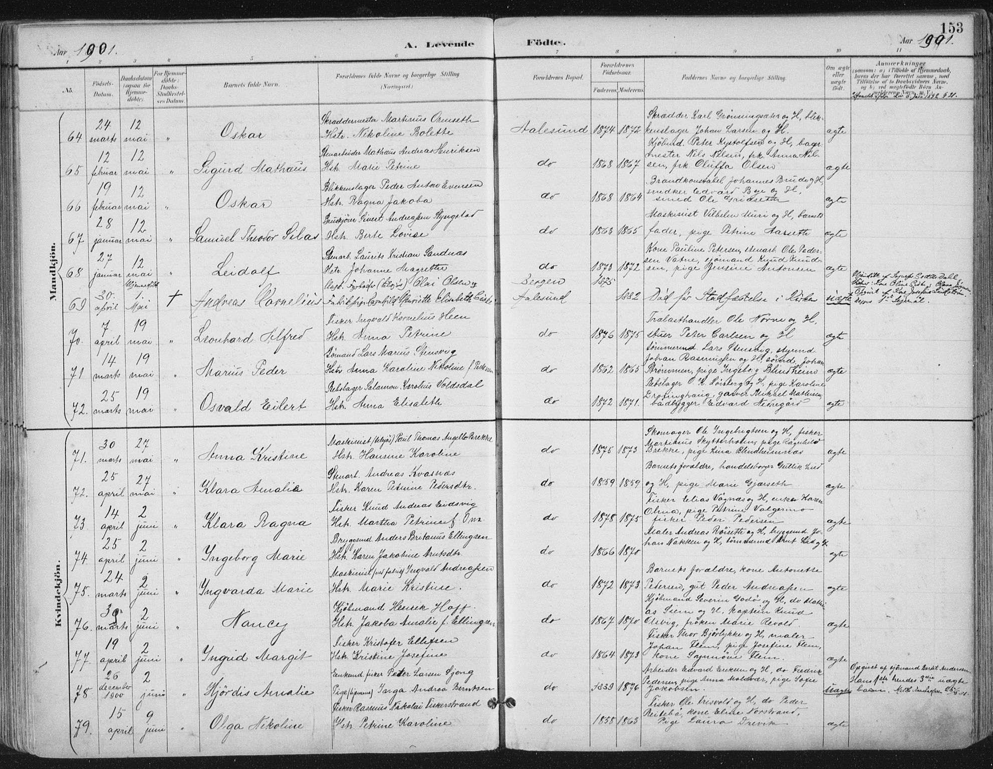 Ministerialprotokoller, klokkerbøker og fødselsregistre - Møre og Romsdal, SAT/A-1454/529/L0456: Parish register (official) no. 529A06, 1894-1906, p. 153
