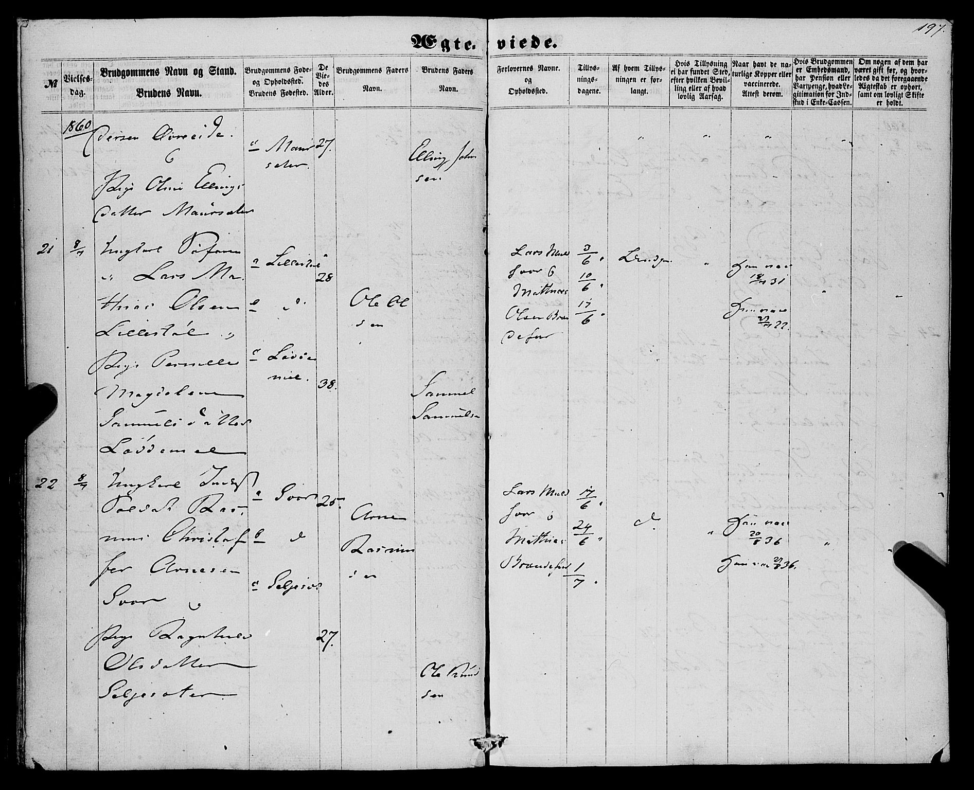 Eid sokneprestembete, AV/SAB-A-82301/H/Haa/Haaa/L0008: Parish register (official) no. A 8, 1858-1860, p. 197
