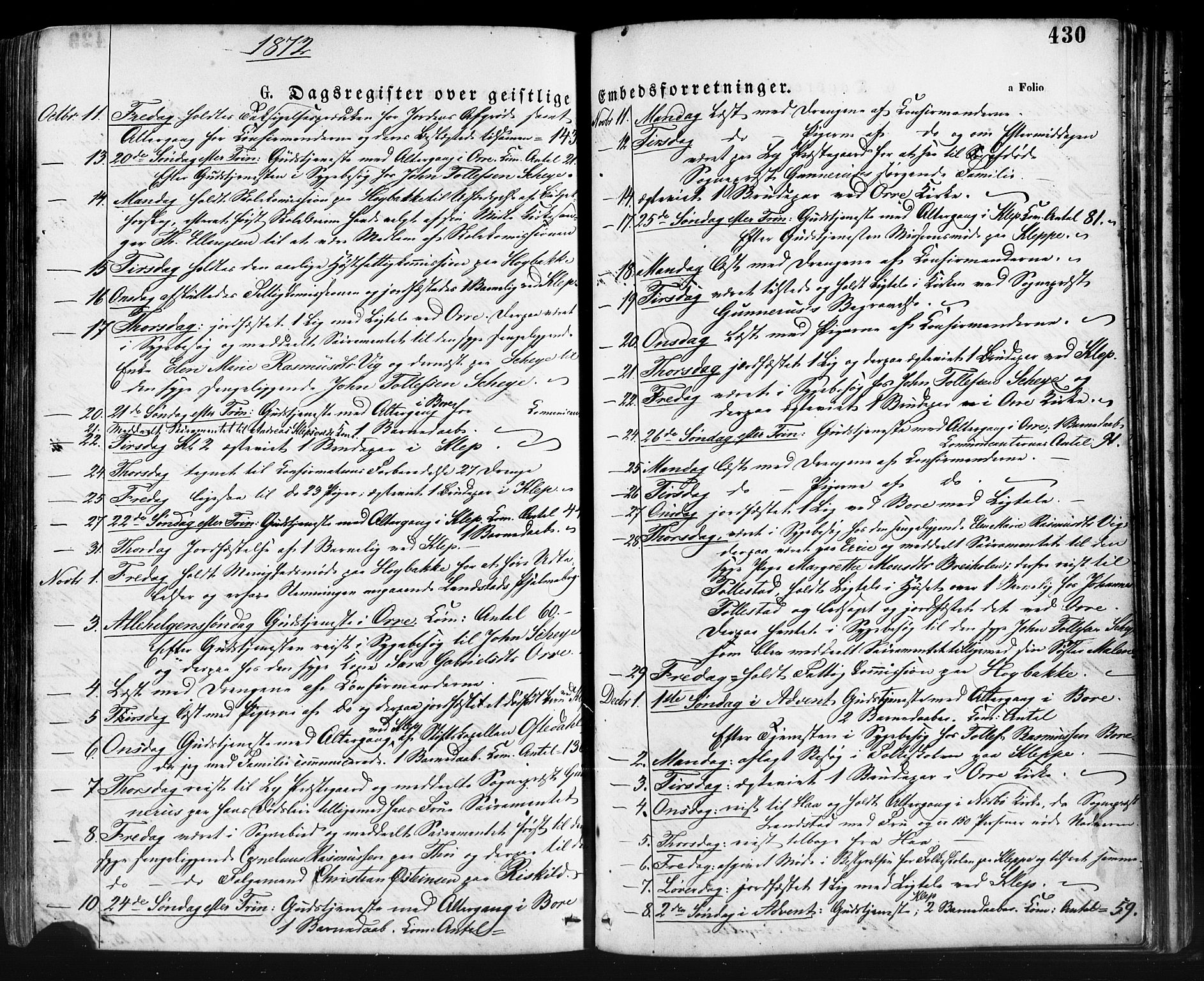 Klepp sokneprestkontor, AV/SAST-A-101803/001/3/30BA/L0006: Parish register (official) no. A 6, 1871-1885, p. 430