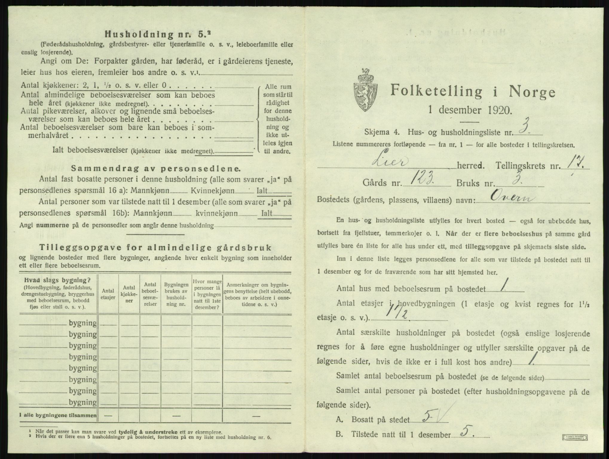 SAKO, 1920 census for Lier, 1920, p. 2903