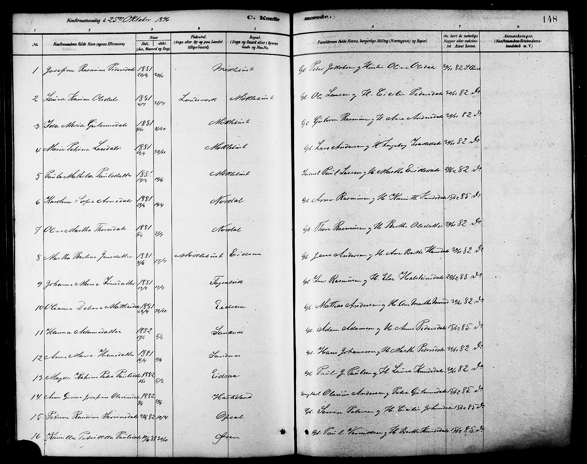 Ministerialprotokoller, klokkerbøker og fødselsregistre - Møre og Romsdal, AV/SAT-A-1454/502/L0027: Parish register (copy) no. 502C01, 1878-1908, p. 148