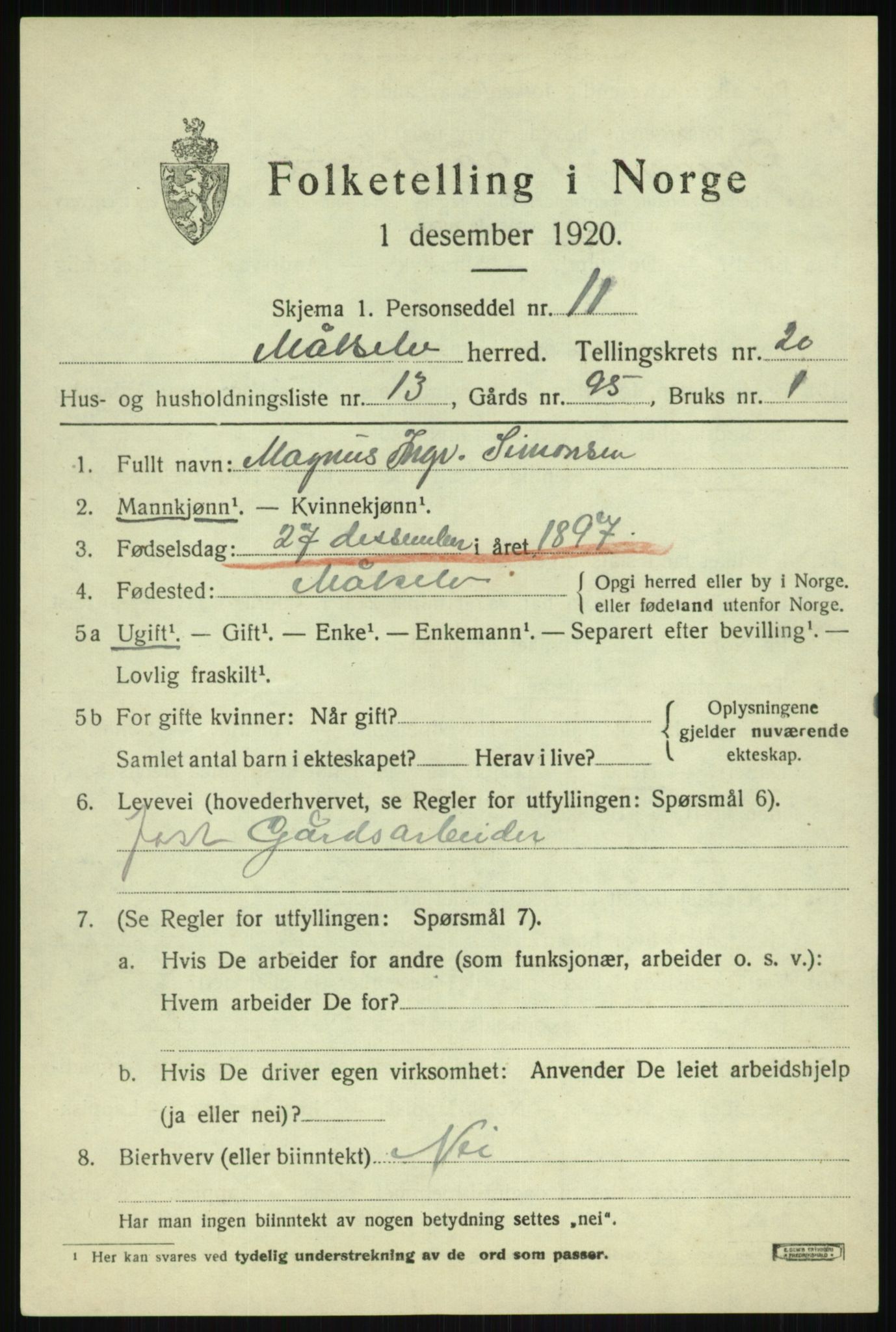 SATØ, 1920 census for Målselv, 1920, p. 9677