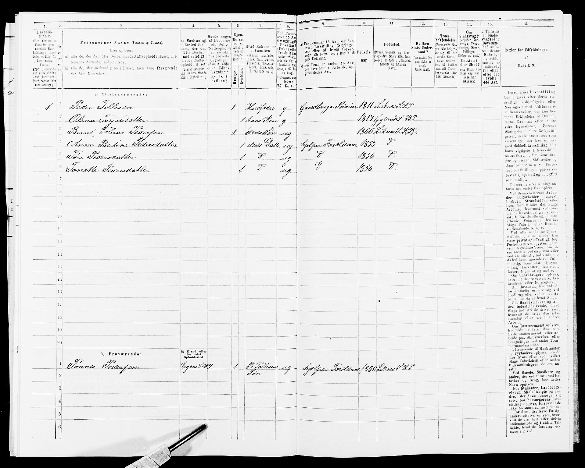 SAK, 1875 census for 1037P Kvinesdal, 1875, p. 907