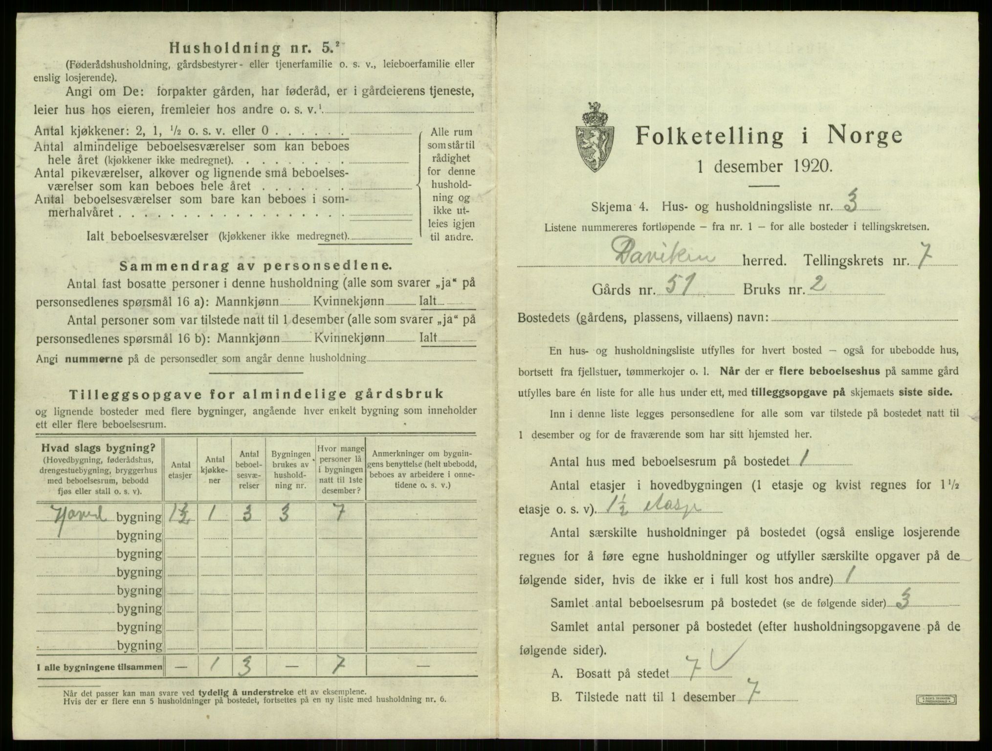 SAB, 1920 census for Davik, 1920, p. 540