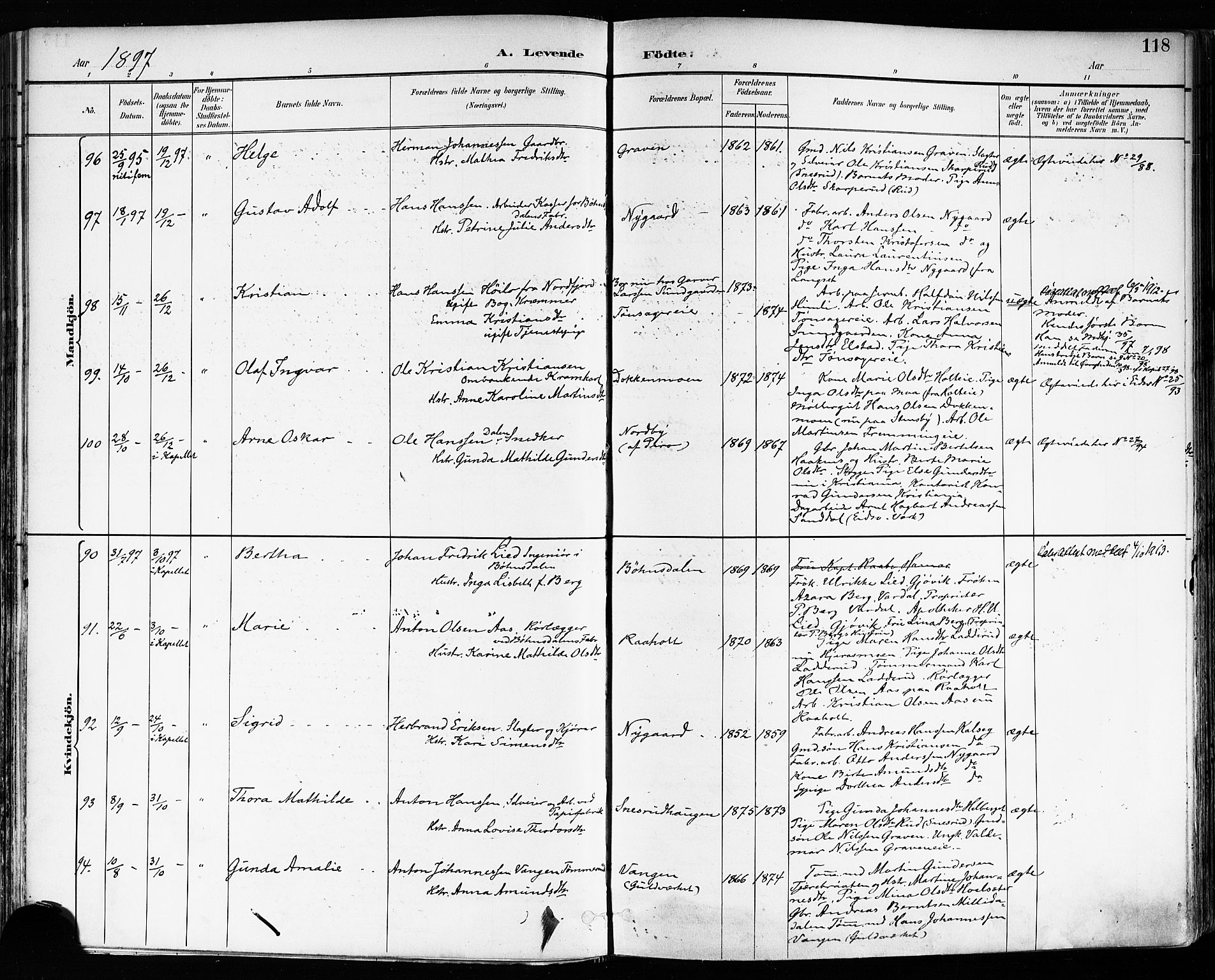 Eidsvoll prestekontor Kirkebøker, AV/SAO-A-10888/F/Fa/L0004: Parish register (official) no. I 4, 1891-1900, p. 118